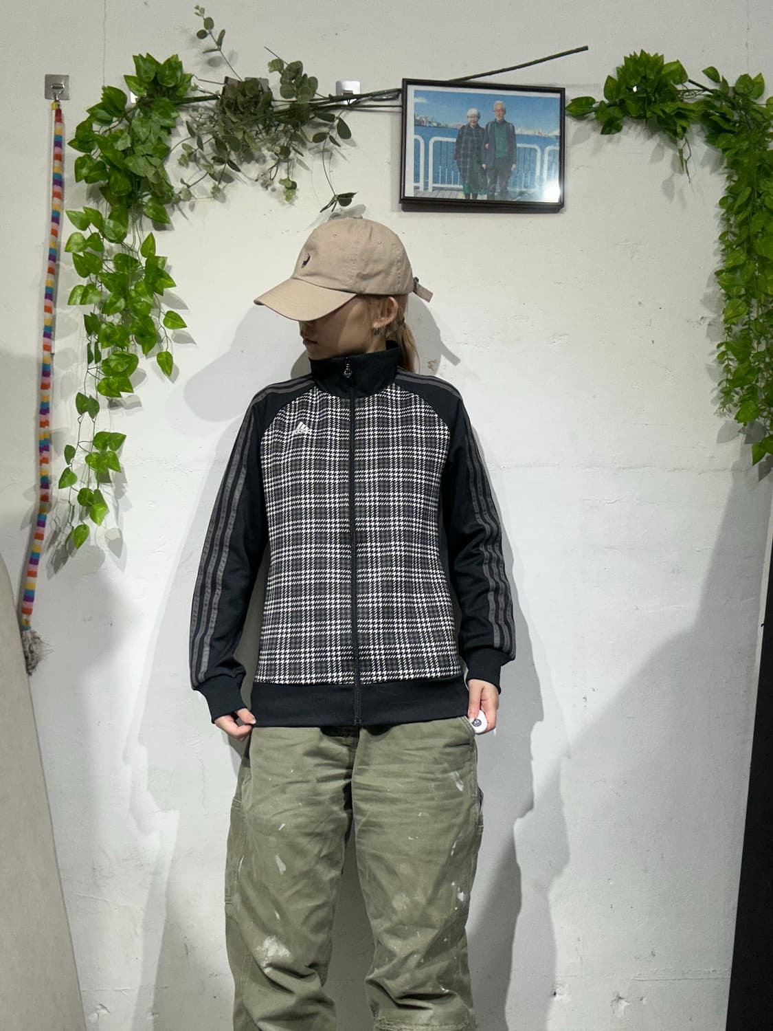 아디다스 블랙 체크 그레이 삼선 트랙탑 져지 M 상품이미지2