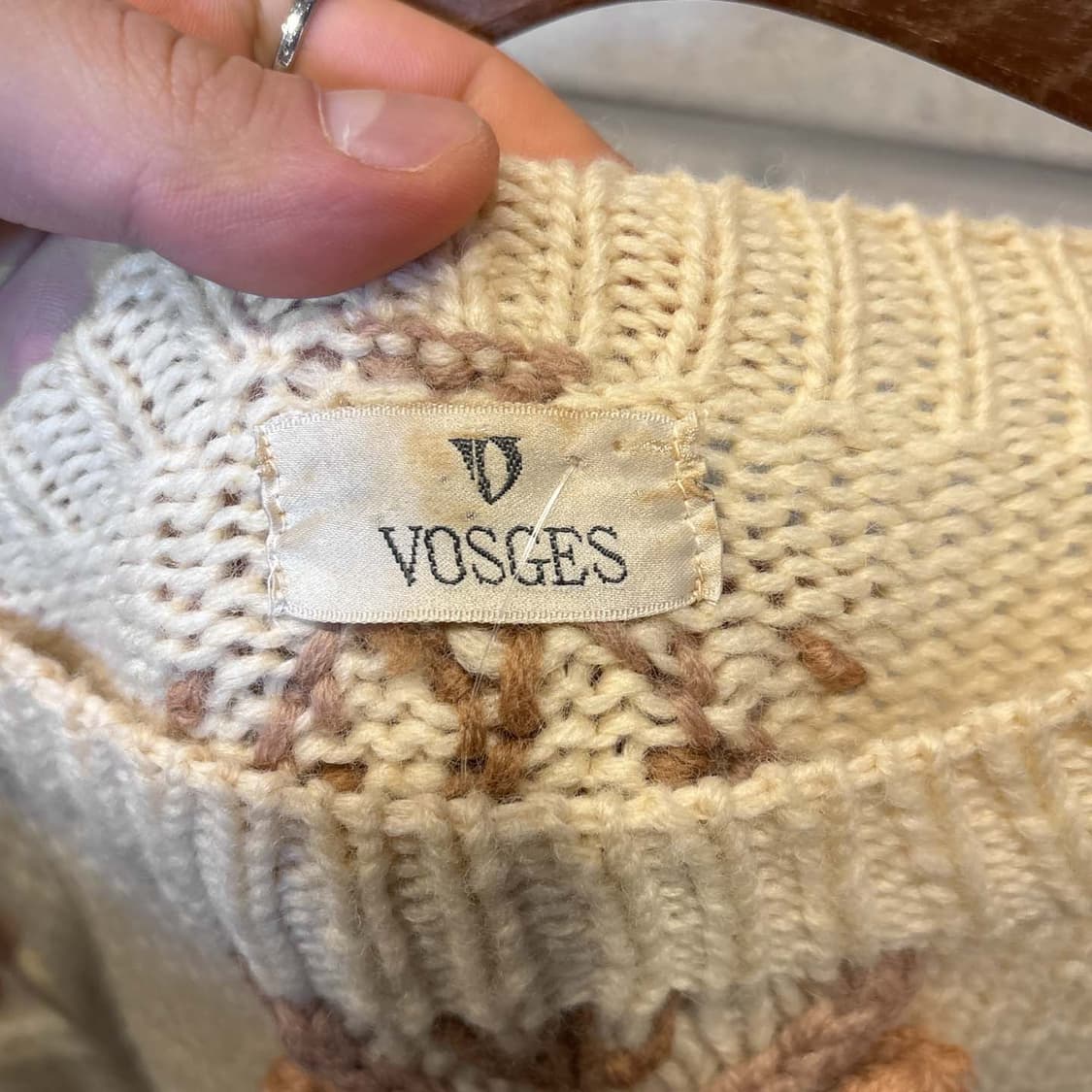 JPN VINTAGE 케이블 니트 에스닉 짜임 폼폼 디테일 아이보리 상품이미지8