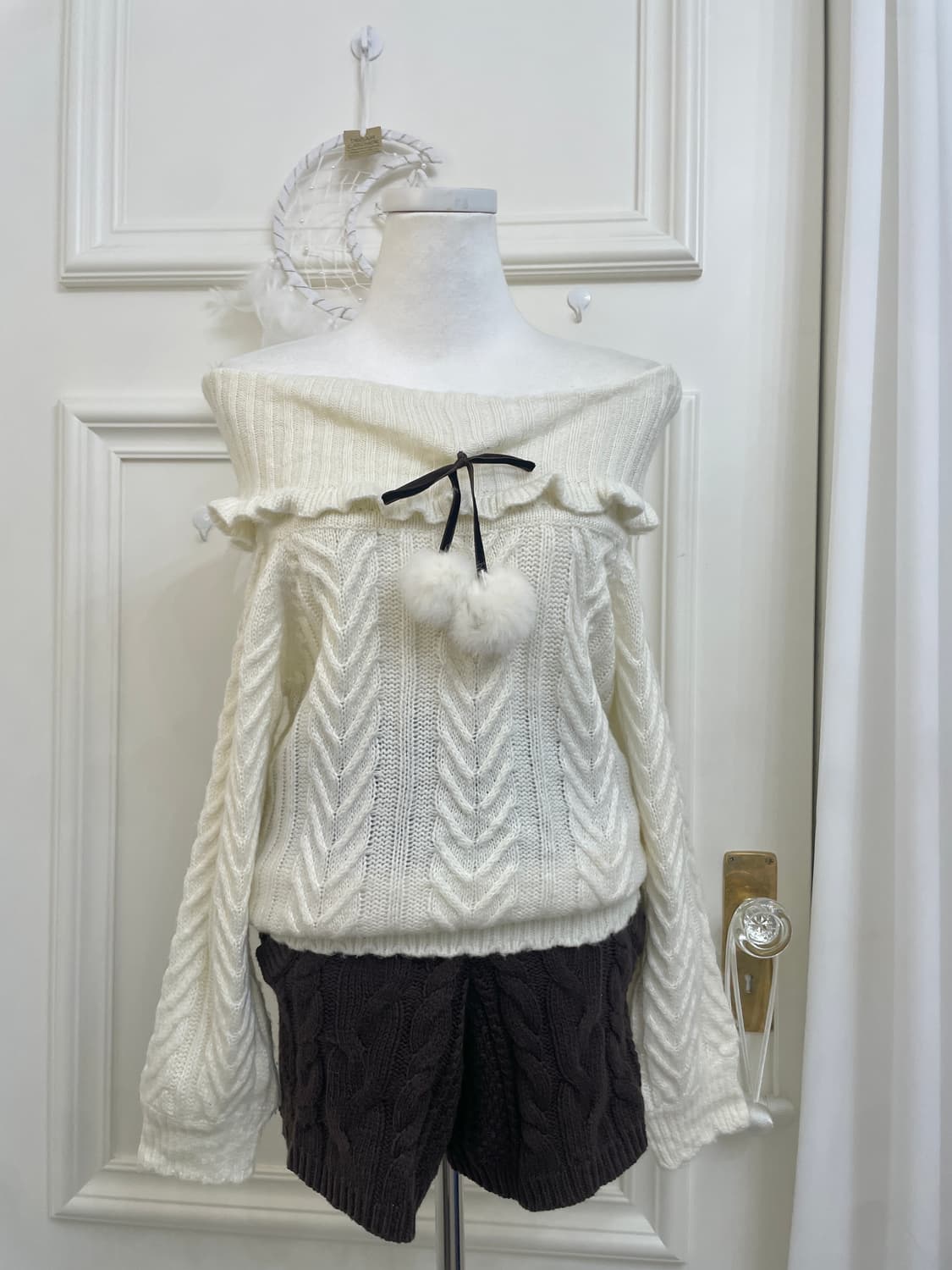 ANK ROUGE ivory lovely bow off-shoulder 상품이미지5