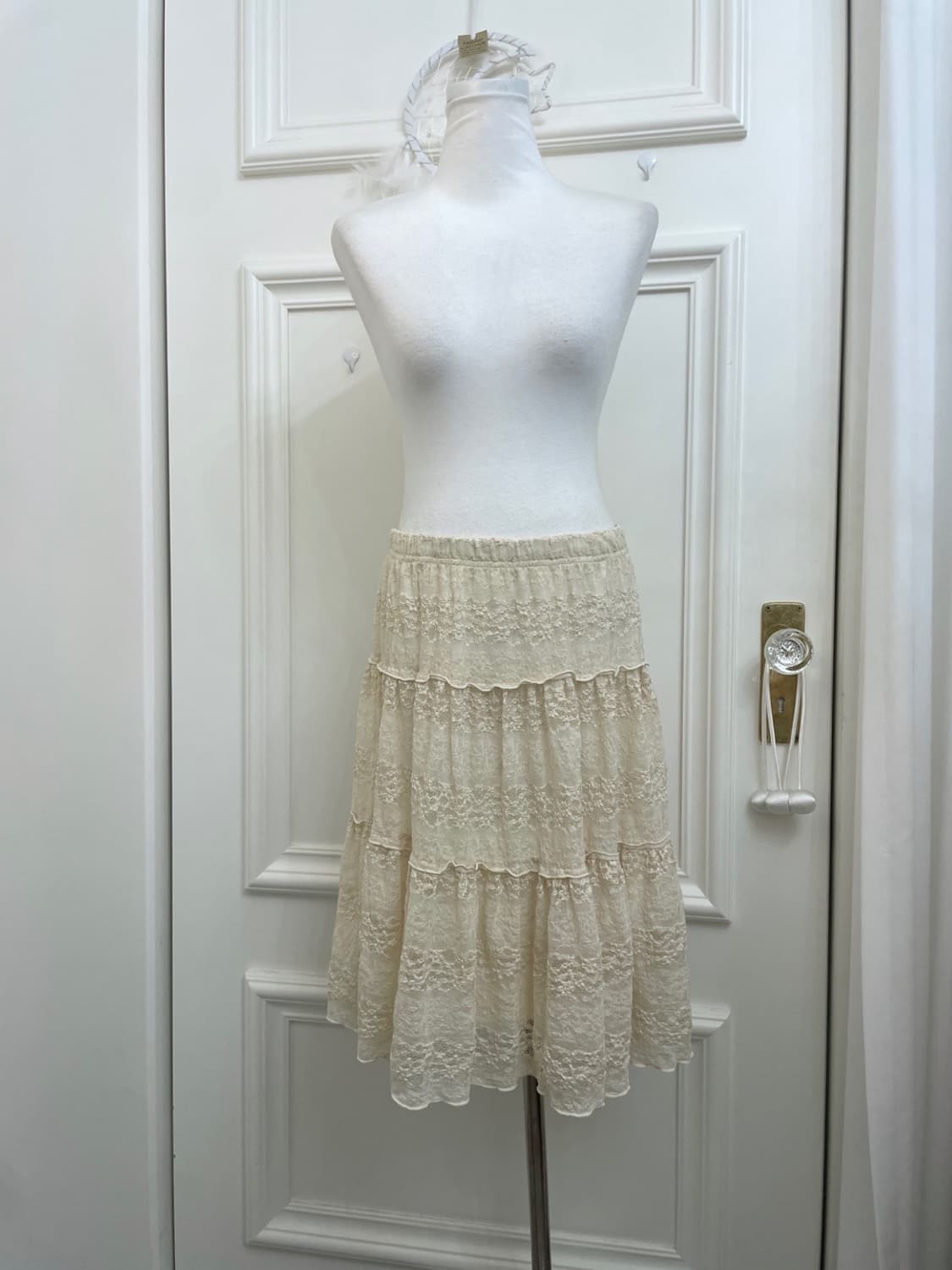 beige lace fairy midi banding skirt 상품이미지1