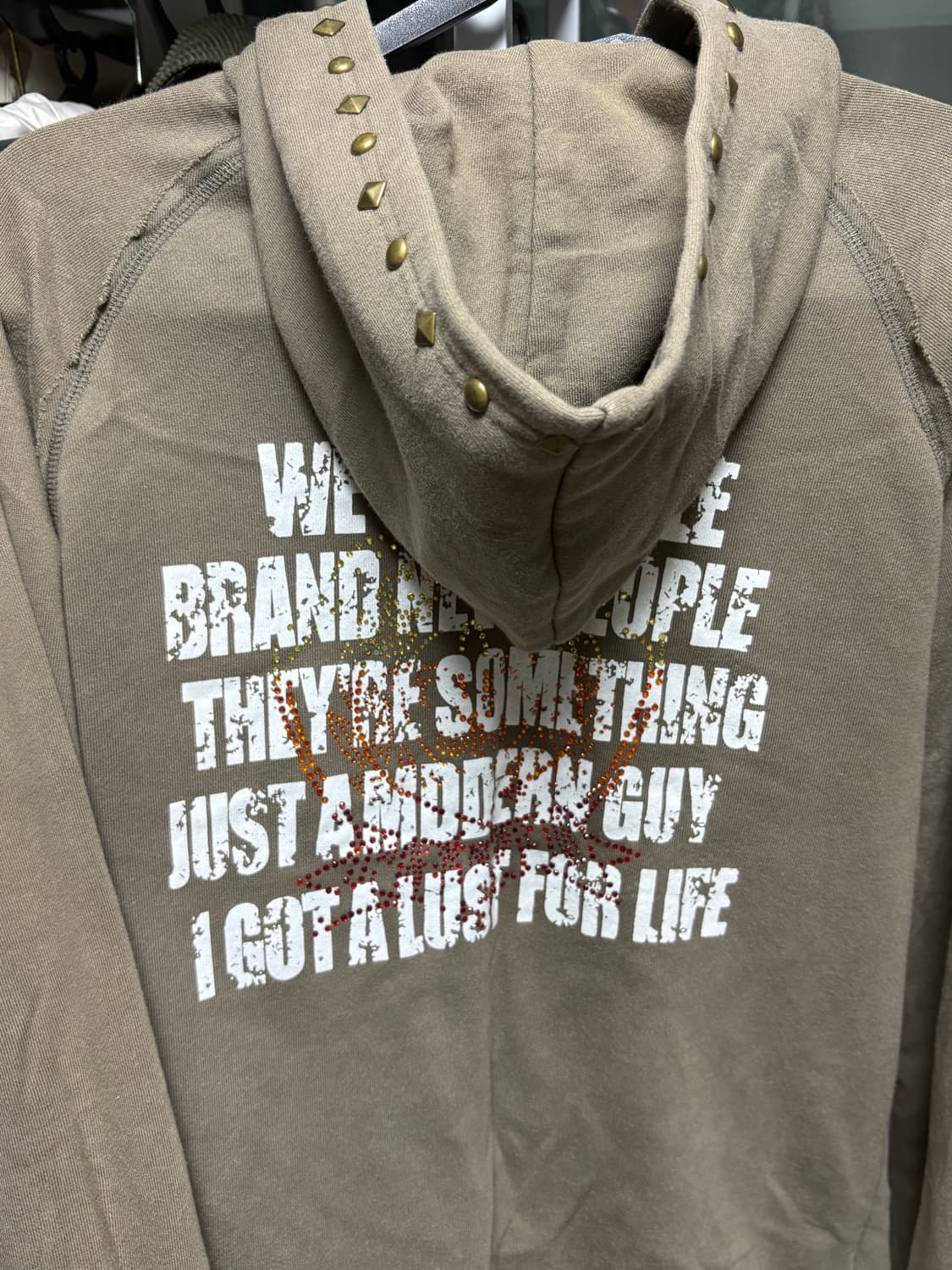 일본빈티지 펑크 와투케 카키 스터드 후드집업 상품이미지5