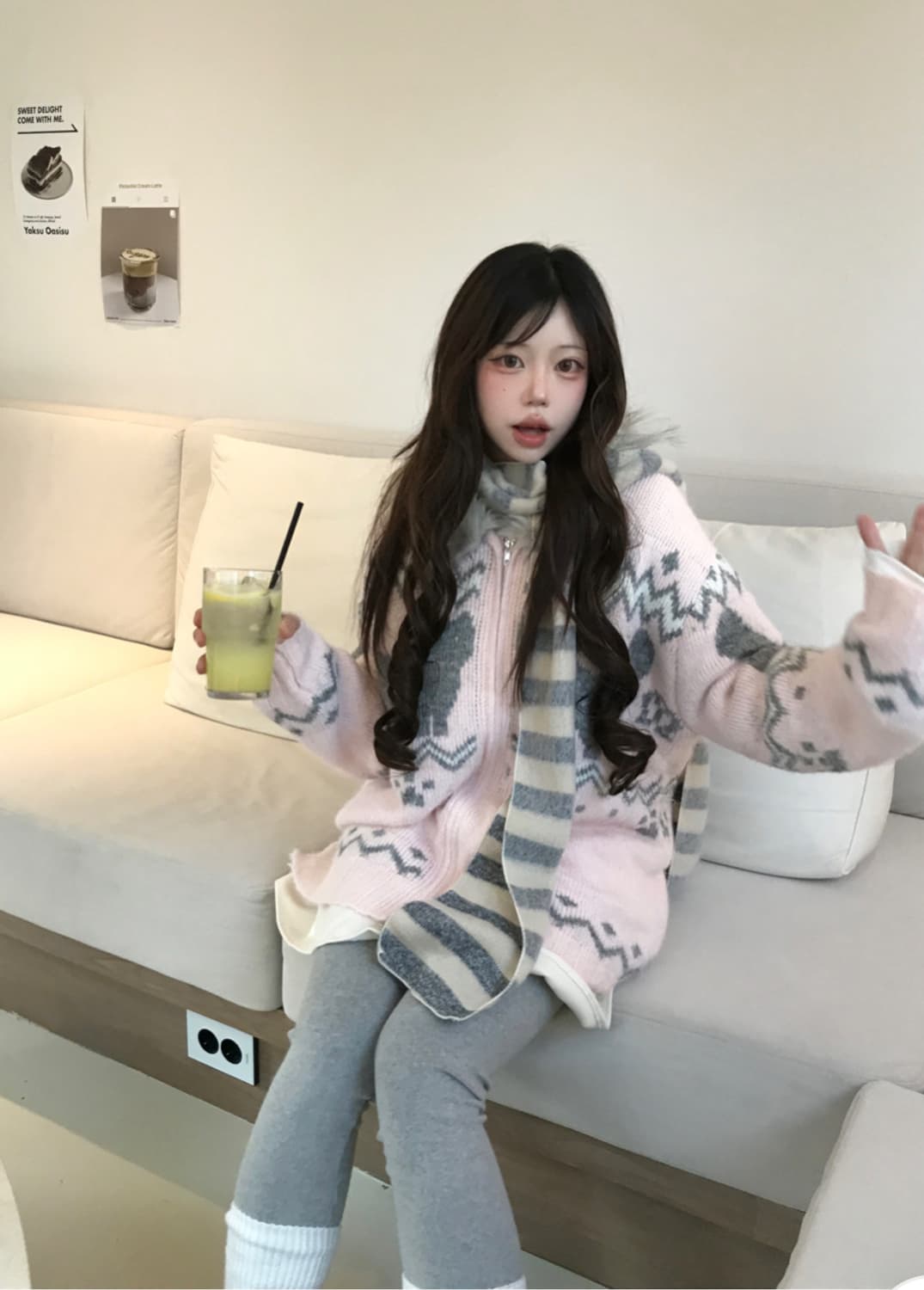 코디 set/ 히니츠키 코요리울니트후집+로맨틱캣츠퍼 후집+목도리 상품이미지5