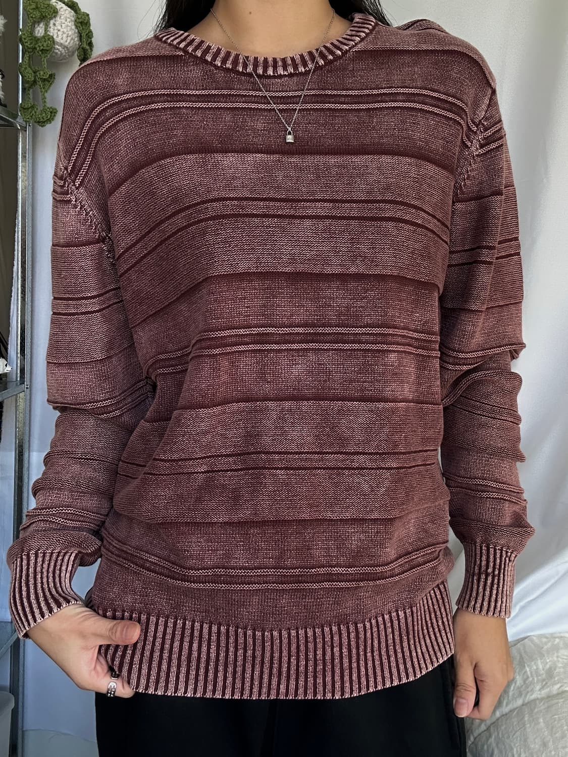 빈티지 버건디 코튼 라운드 니트 상품이미지1