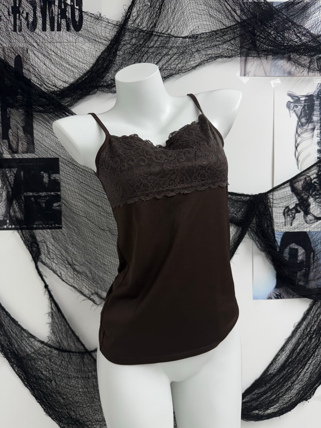 Lace detailed brown camisole 상품이미지1