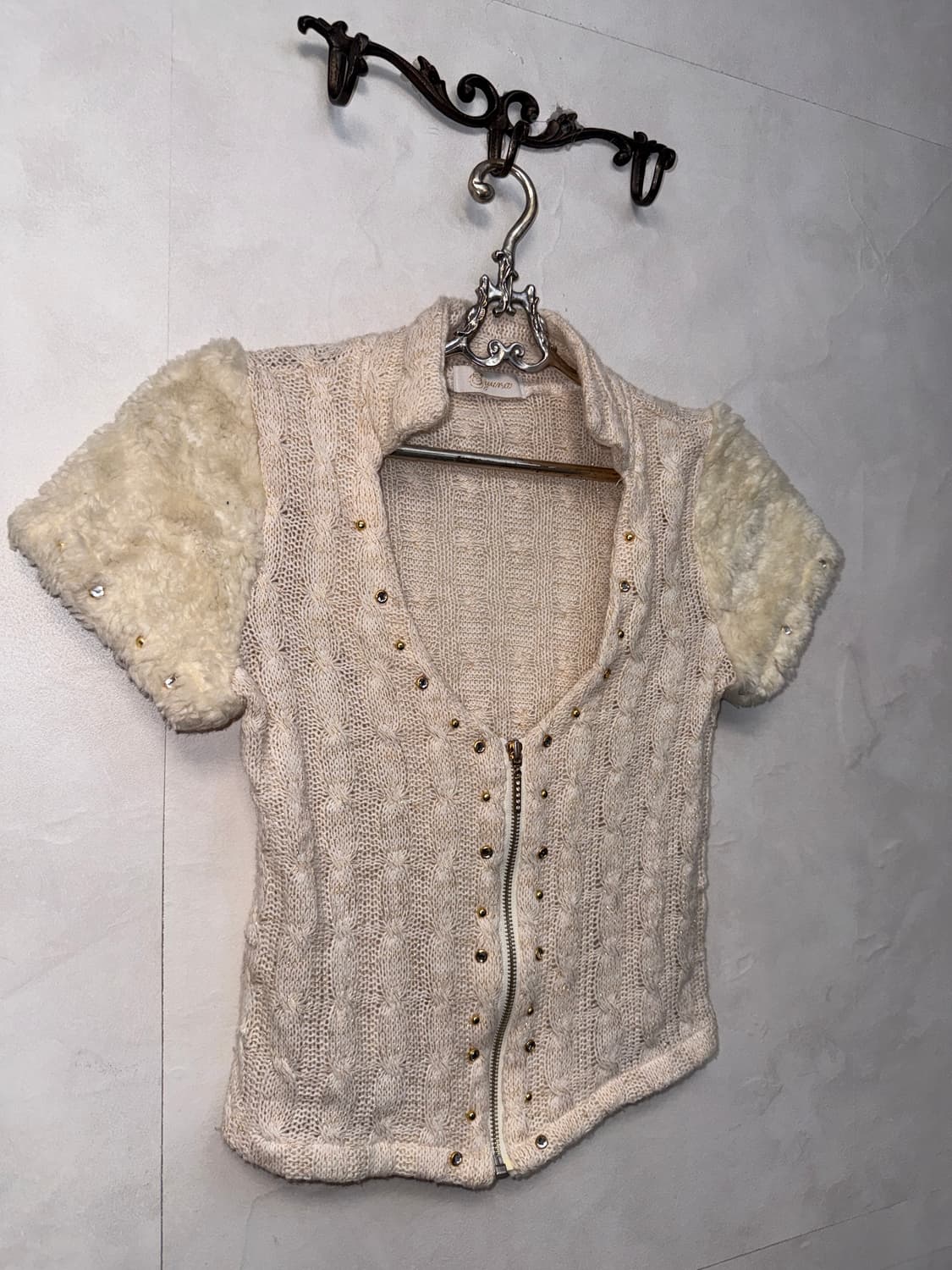 Ivory fur cubic sleeve half knit zipup 상품이미지4