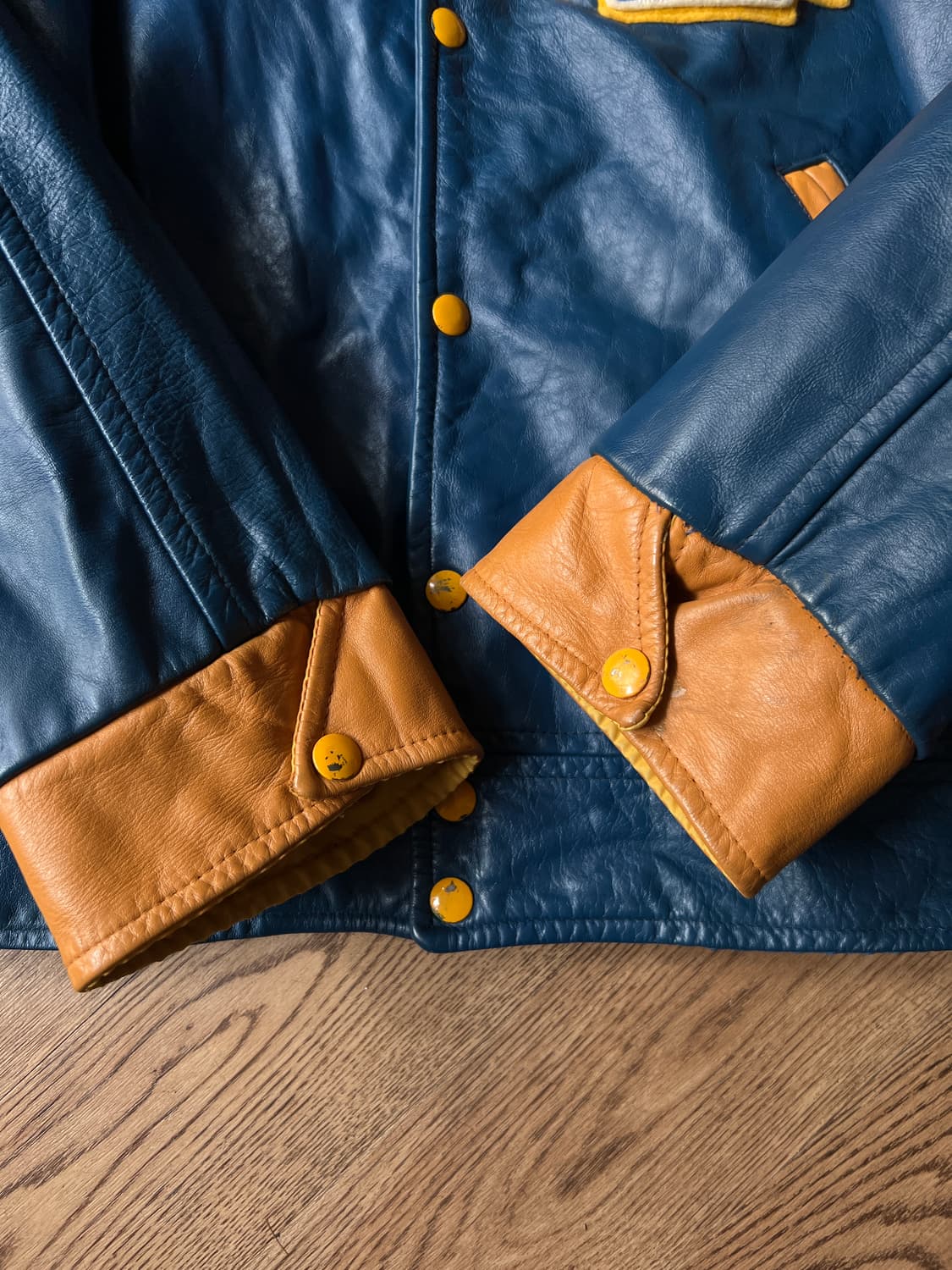 [M]90's USA 빈티지 블루 레더 하키 바시티 자켓 상품이미지7