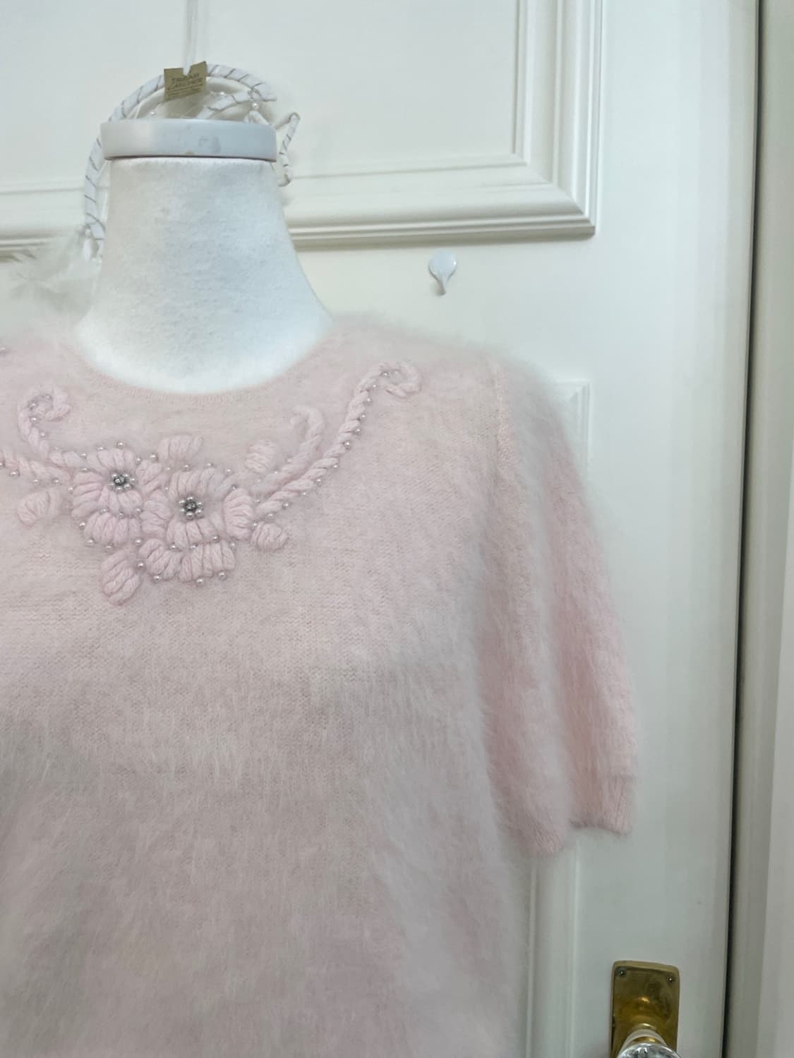 baby pink flower embroidery angora half 상품이미지6