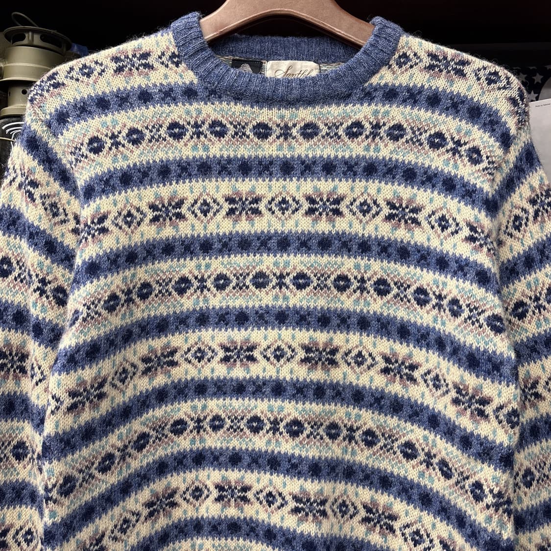 90s JPN 헤리티지 페어아일 패턴 퓨어울 니트 스워터 N158 상품이미지3