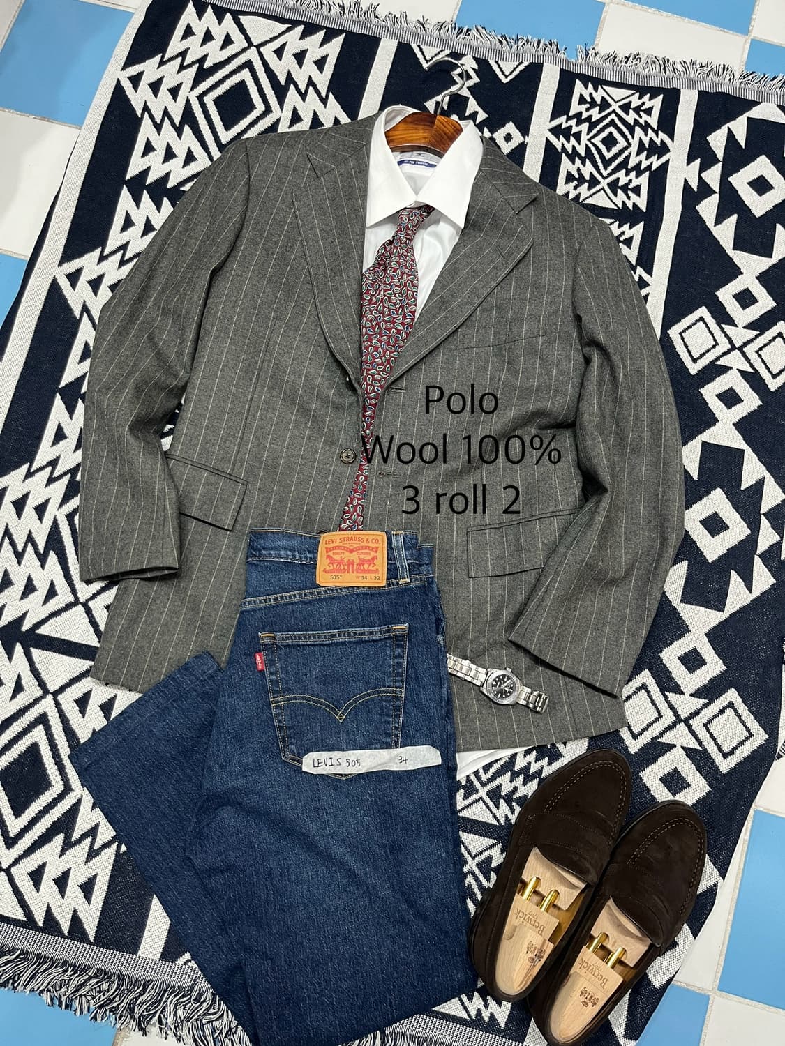 Polo 폴로 랄프로렌 울100% 스트라이프 자켓 3 roll 2  상품이미지1