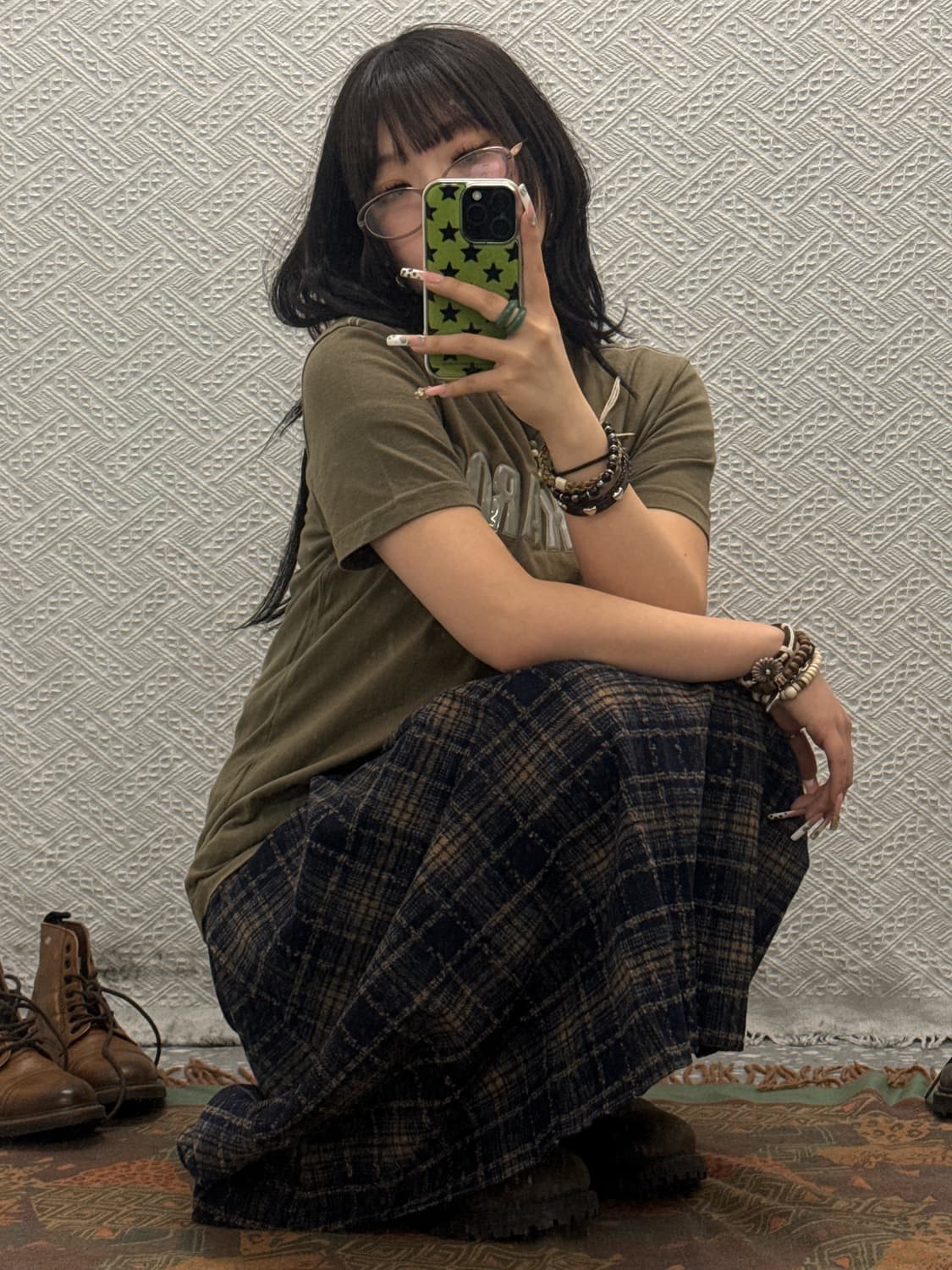 빈티지 코지 모리걸 하구미 체크 울 롱스커트 K0166 상품이미지2