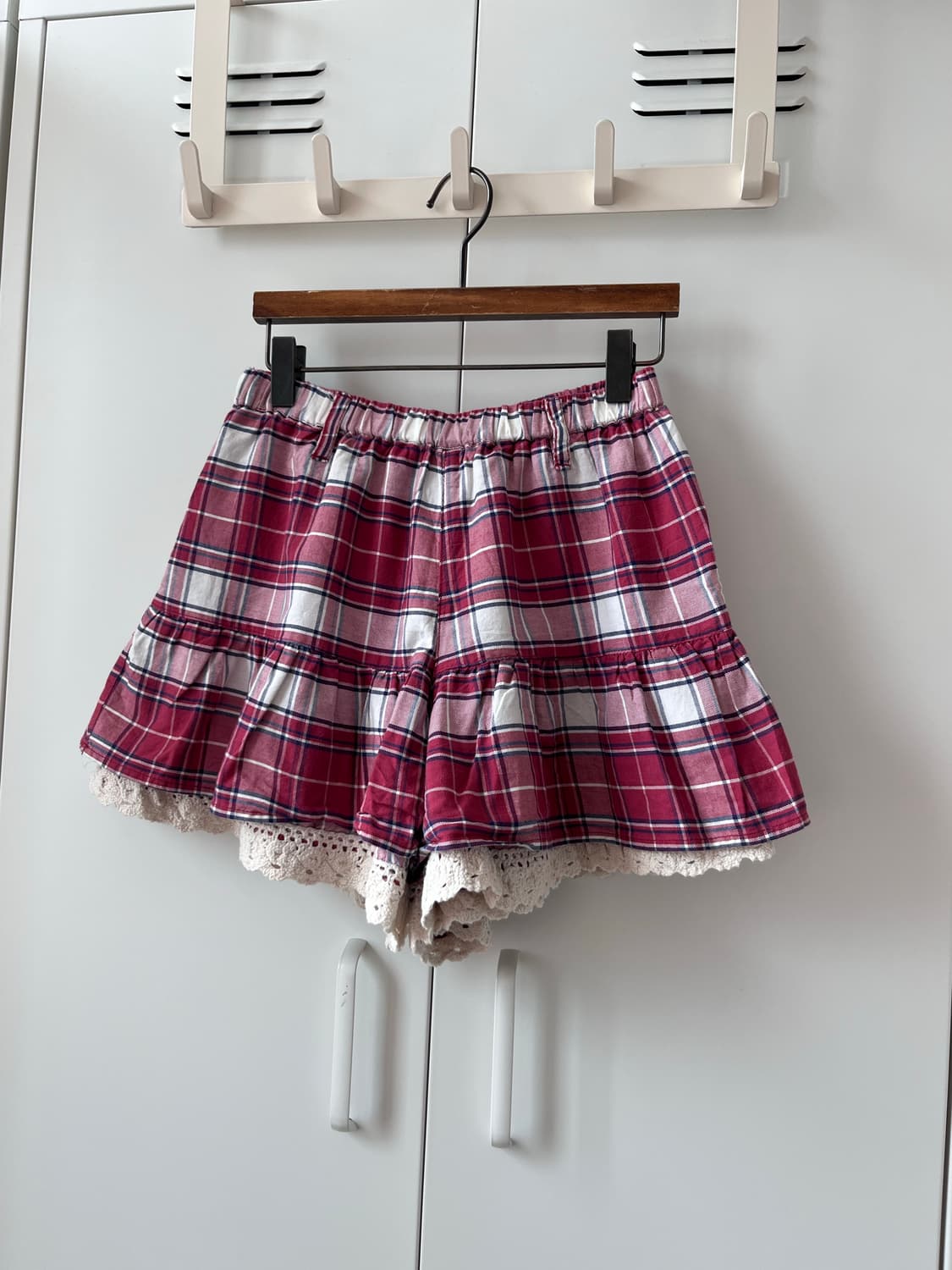 Colza 체크 레이스 레이어드 큐롯 팬츠 반바지 상품이미지7