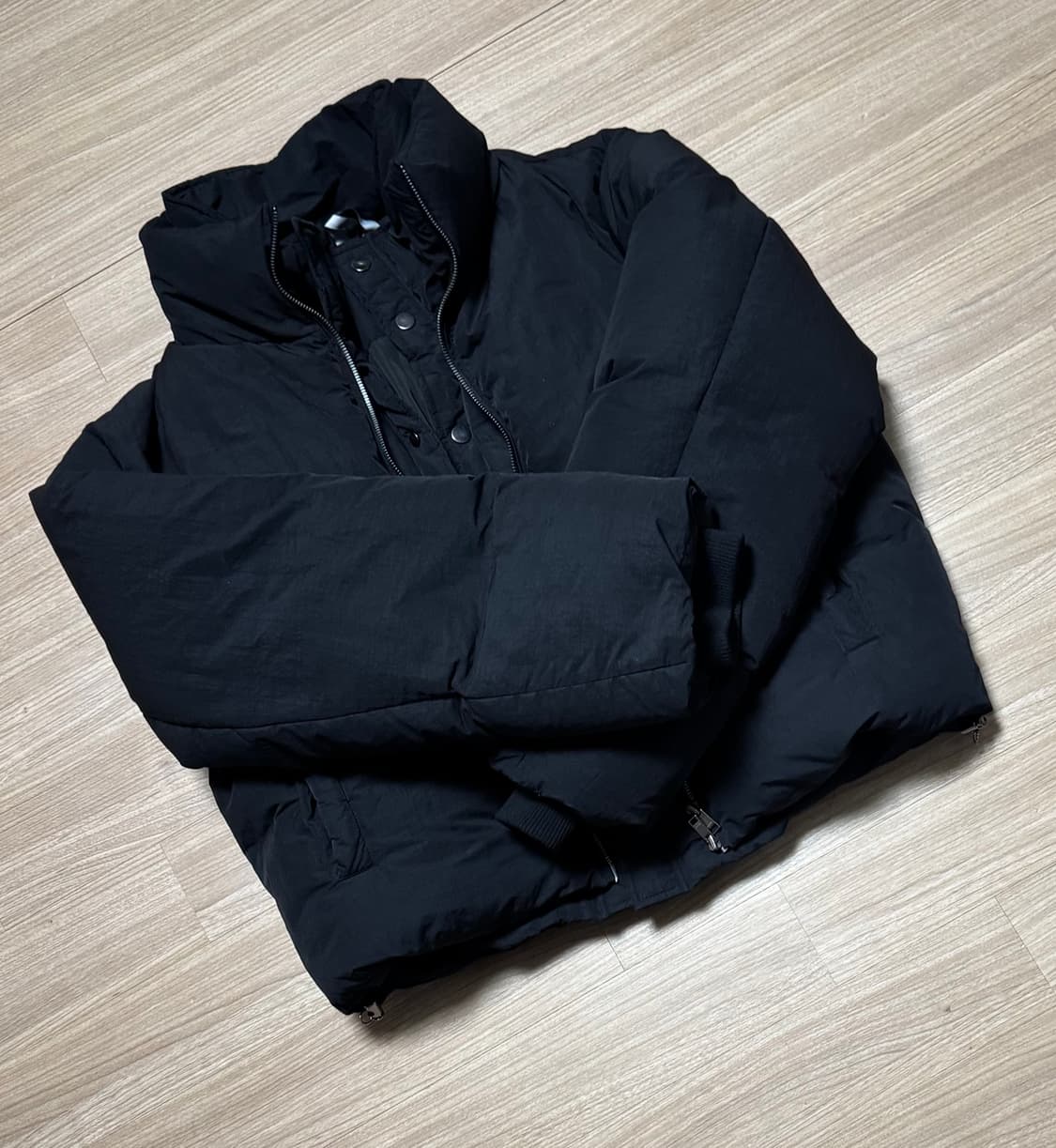 노이어 크롭 레이어드 푸퍼 재킷 블랙 상품이미지1