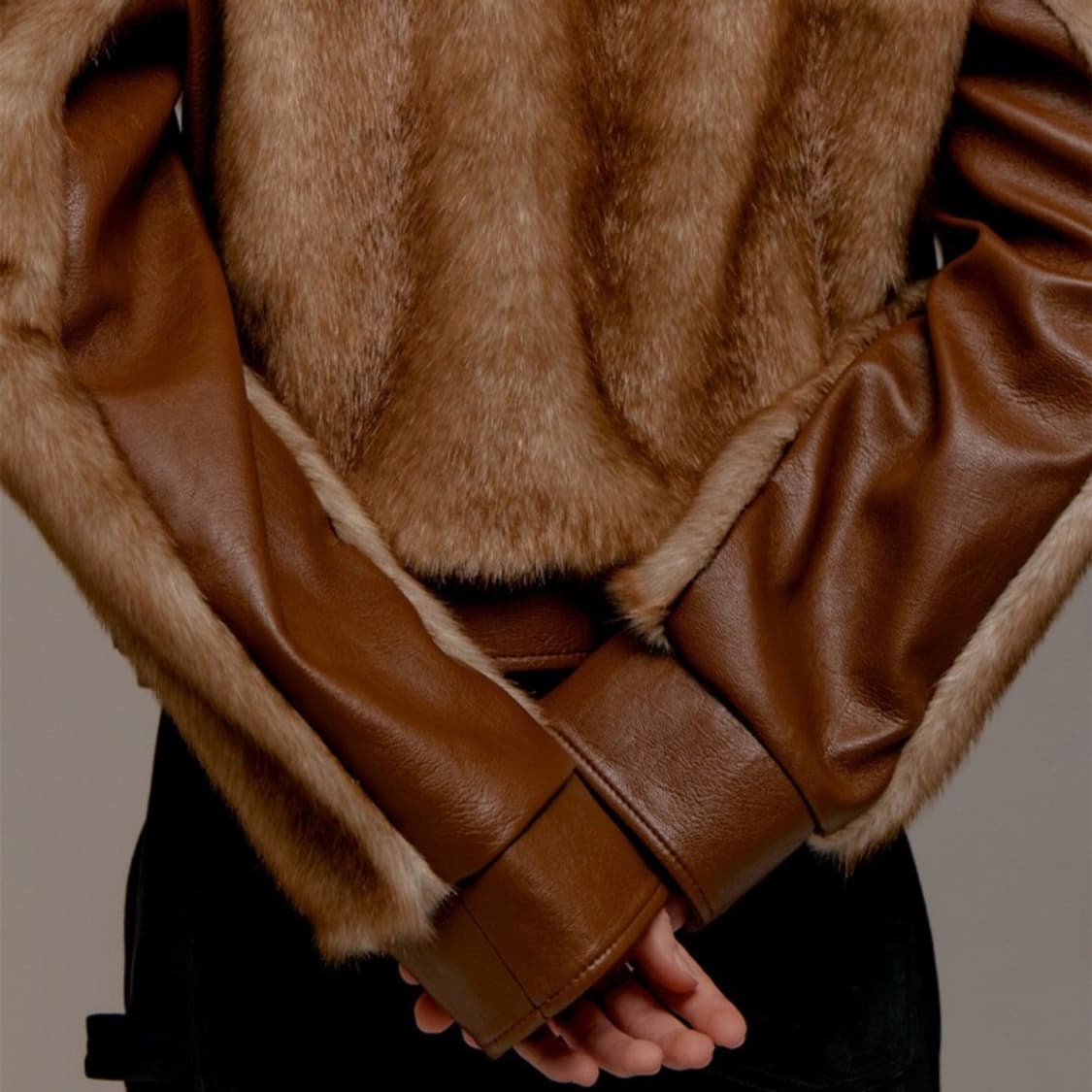 (새상품)르비에르 페이크 레더 퍼 자켓 S 카멜 상품이미지4