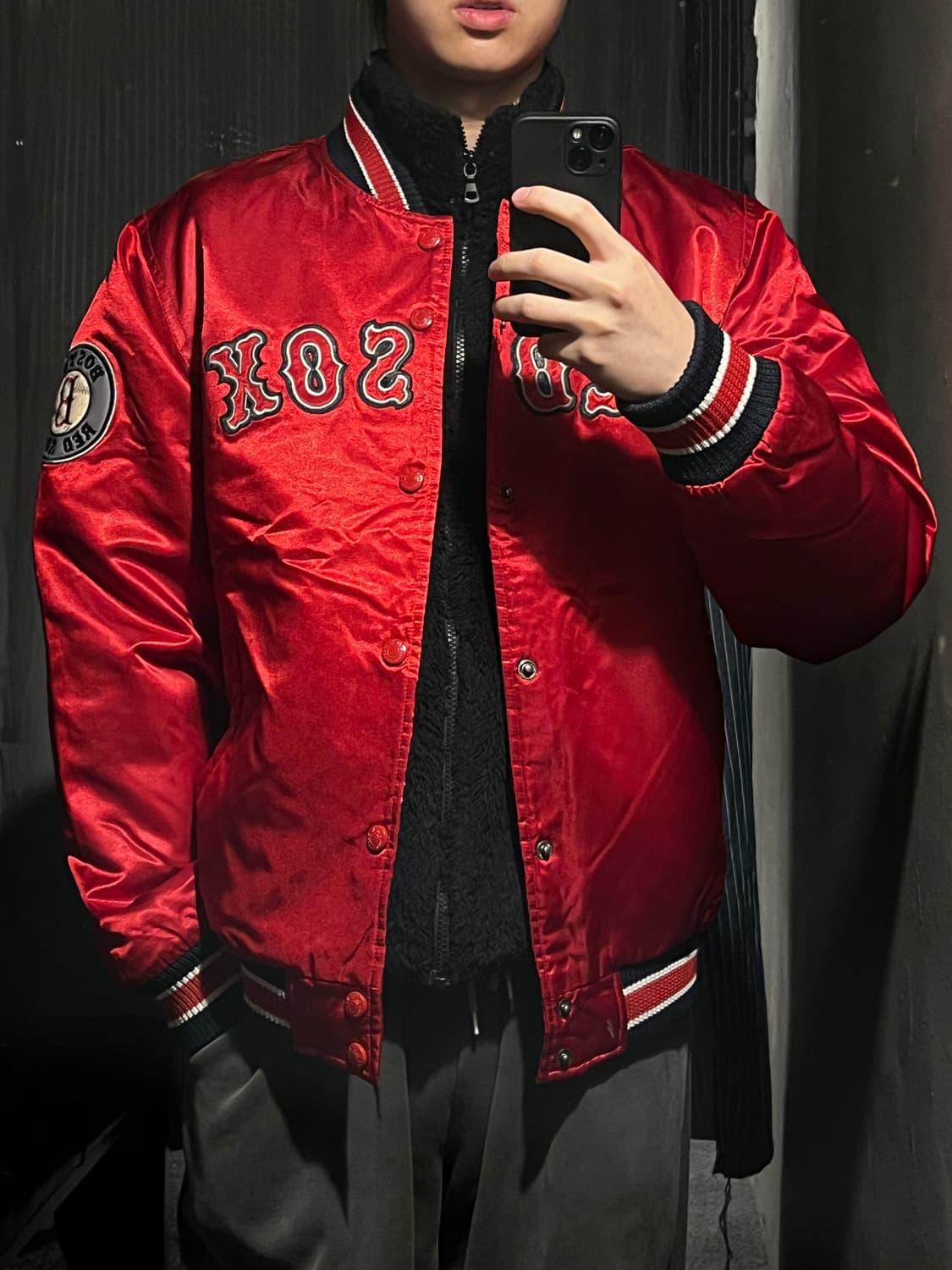 MLB 엠엘비 00s 레드 네이비 배색 보스턴 레드삭스 바시티자켓 상품이미지1