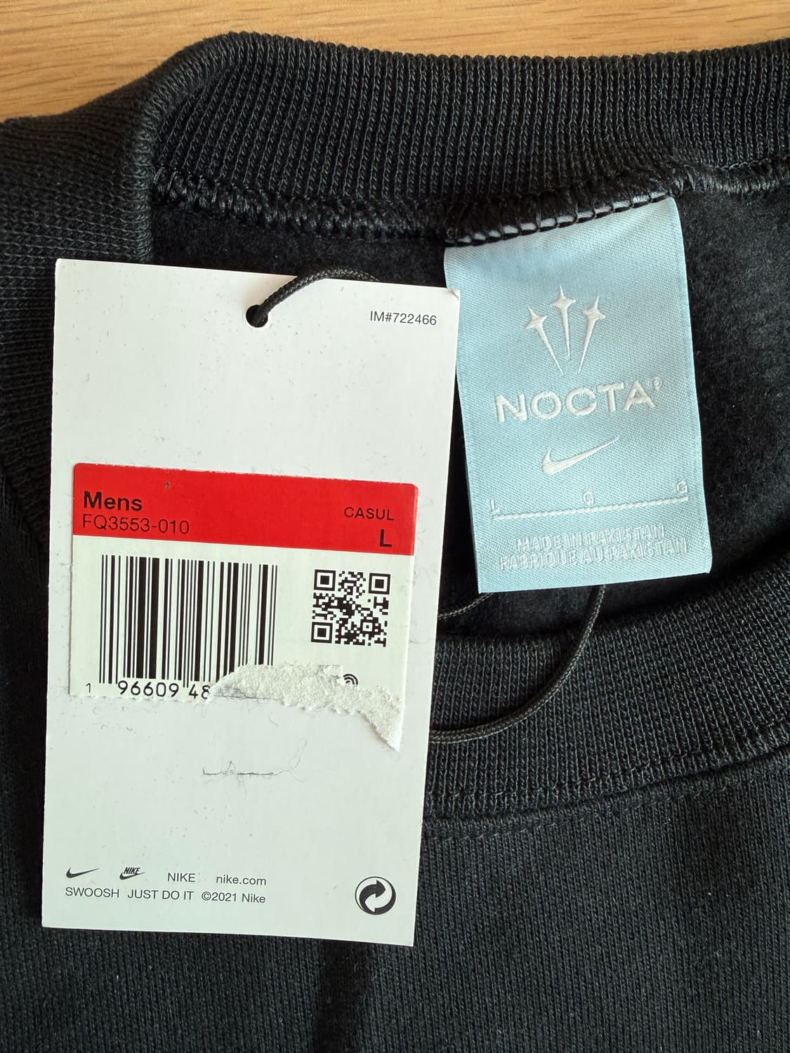 [L] 나이키 nocta 녹타 무지 블랭크 크루넥 맨투맨 스웻셔츠 블랙 상품이미지3