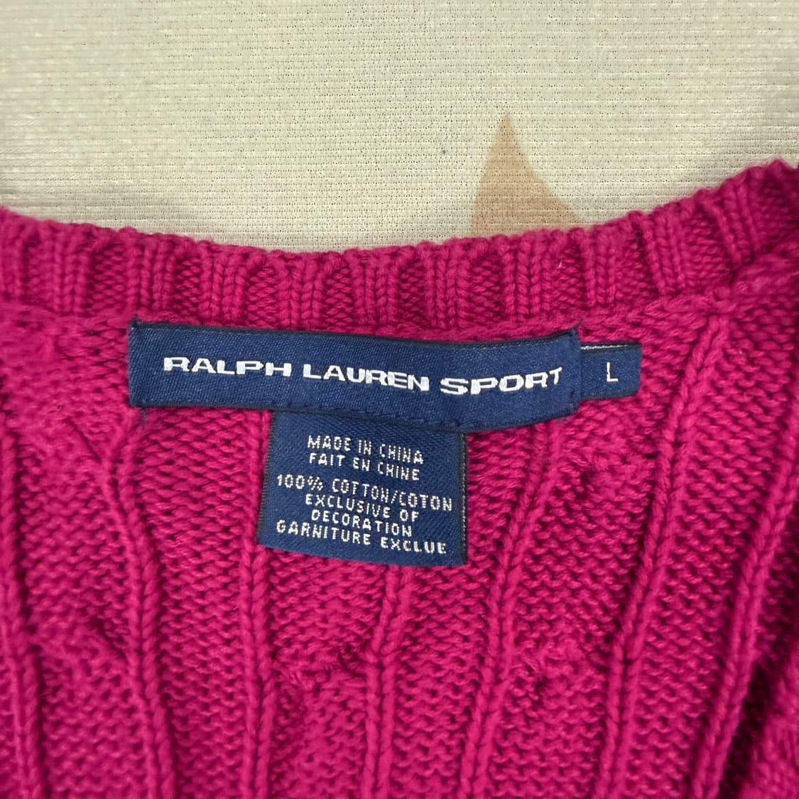 (우먼즈L)폴로 랄프로렌 코튼 브이넥 꽈배기니트(핑크) 상품이미지2