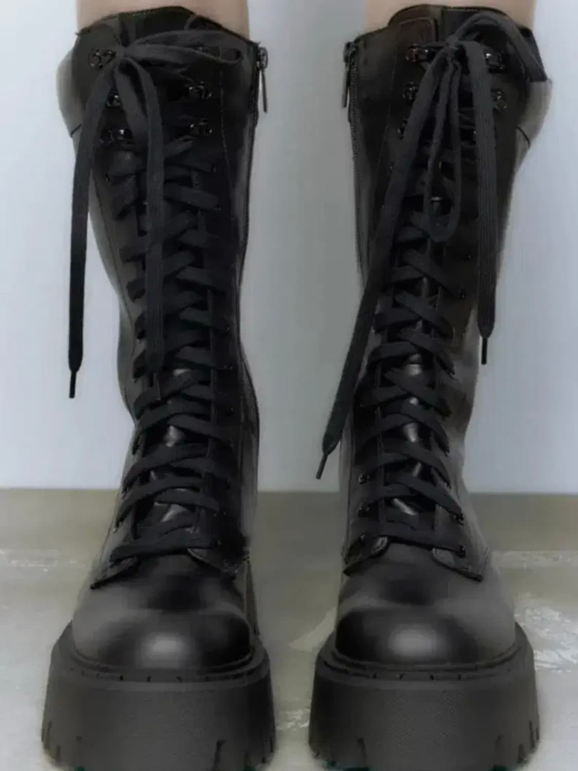 zara 자라 레이스업 트랙솔 레더 부츠 블랙 상품이미지3