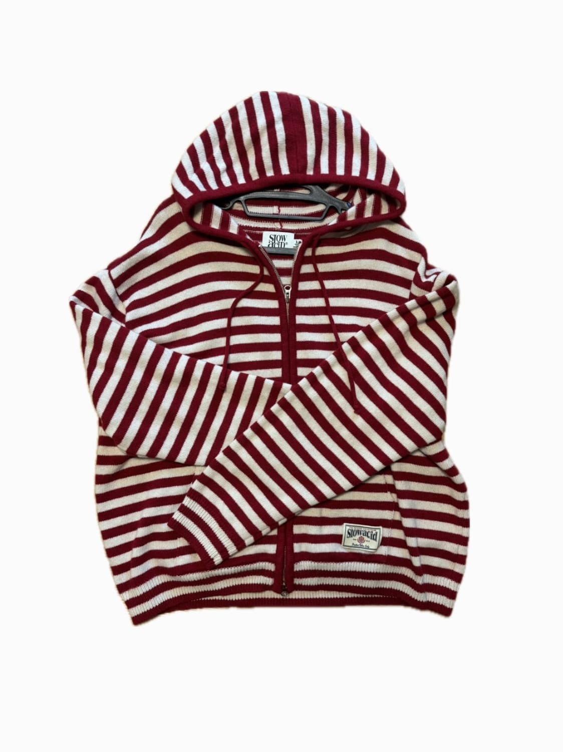 슬로우애시드 스트라이프 니트 후드집업 (레드) 상품이미지3