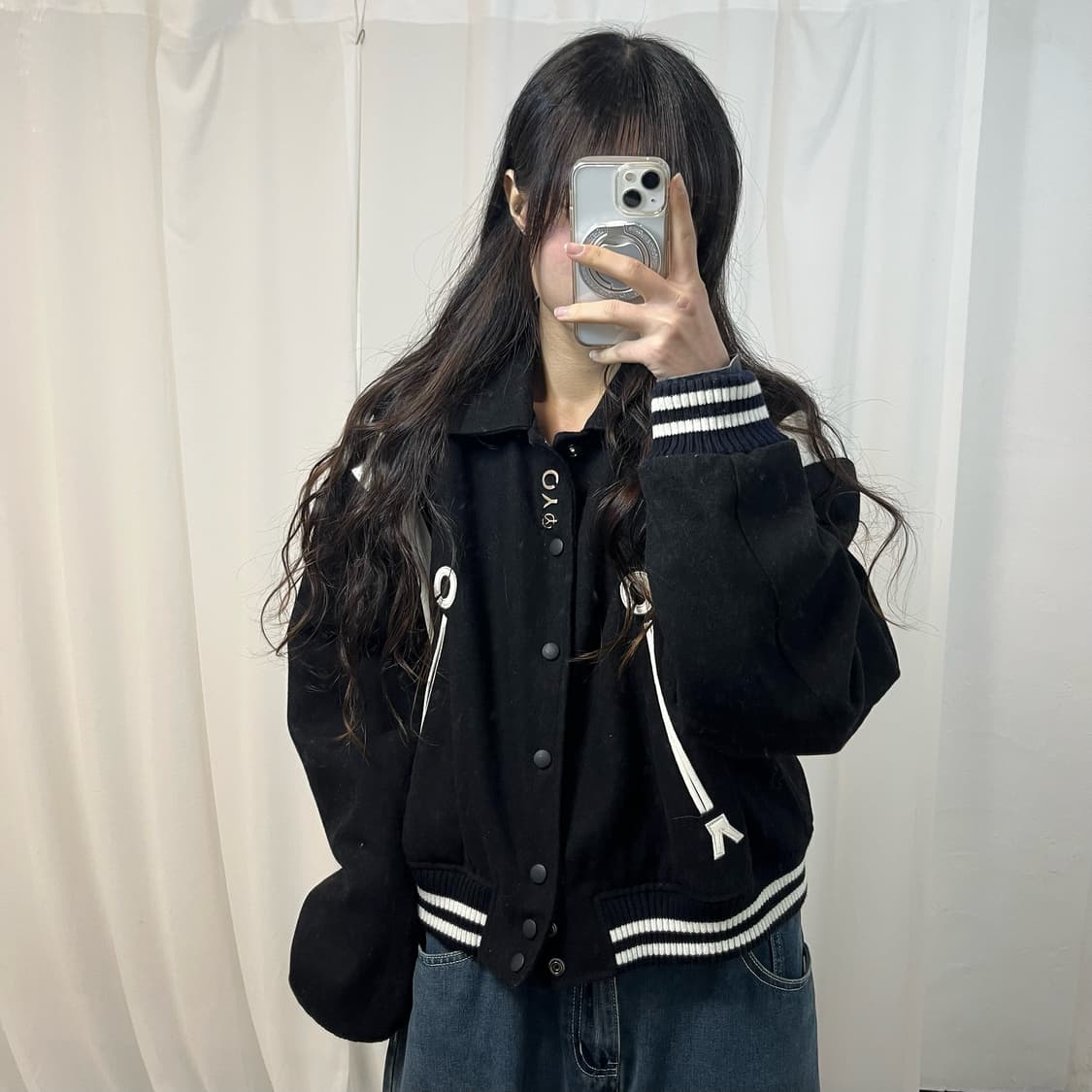 OY Metal Logo Wool Varsity Jacke 상품이미지1