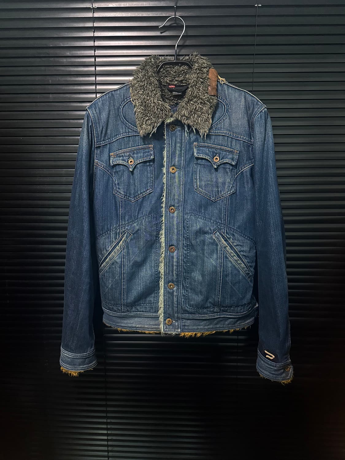 디젤 웨스턴 데님 트러커 쉐르파 털 자켓 M 95 명품 빈티지 워시드 락 상품이미지3