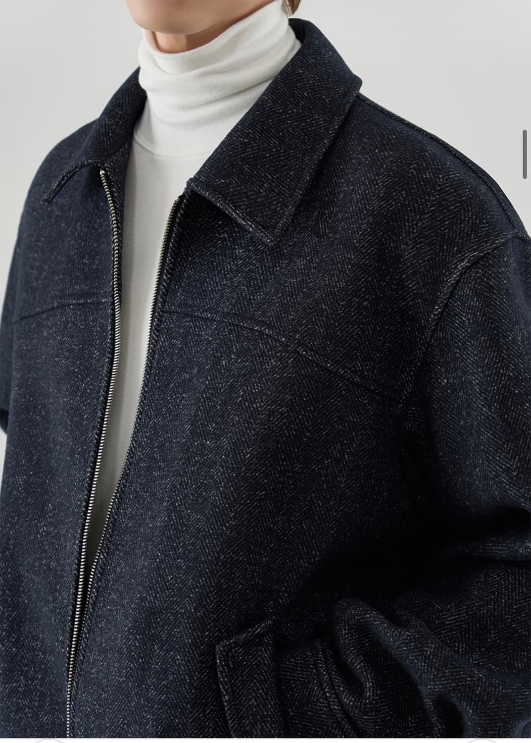 (새상품)(L) 드로우핏 헤링본 카라 집업 블루종 자켓 [NAVY] 상품이미지5