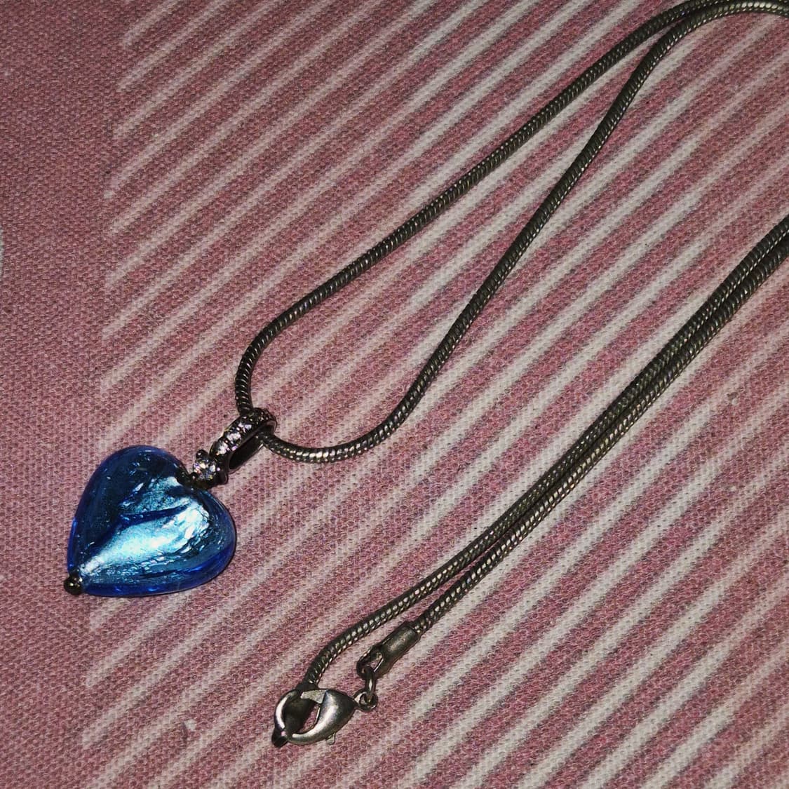 90s 이탈리아 무라노 925 은박 블루 하트 목걸이 상품이미지7