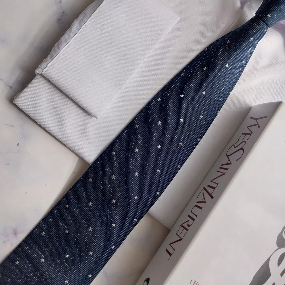 입생로랑 실크 네이비 스타 자수 넥타이 8cm A+~A등급 K2558 상품이미지5