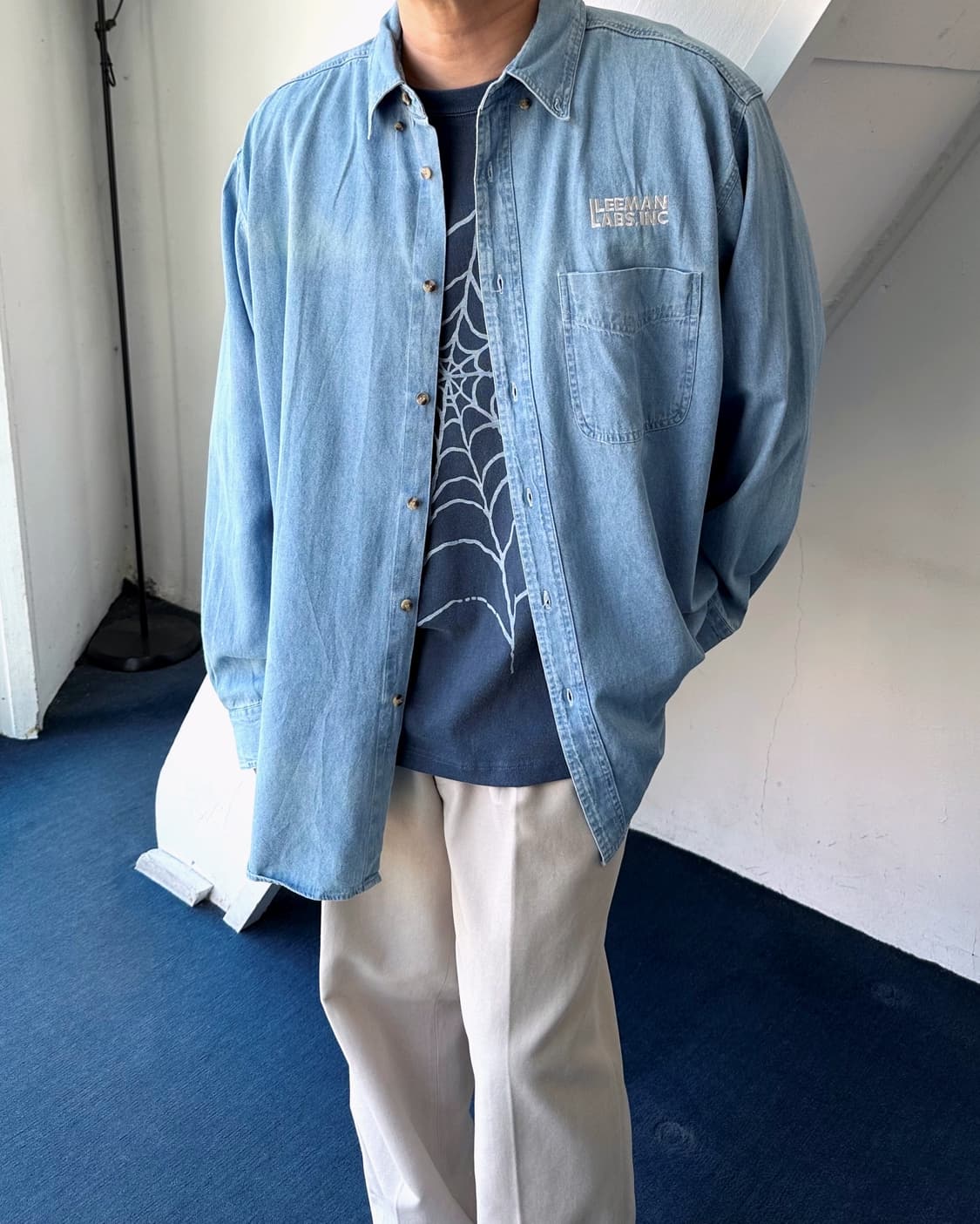 Cotton sun faded denim BIG worker shirt 상품이미지9