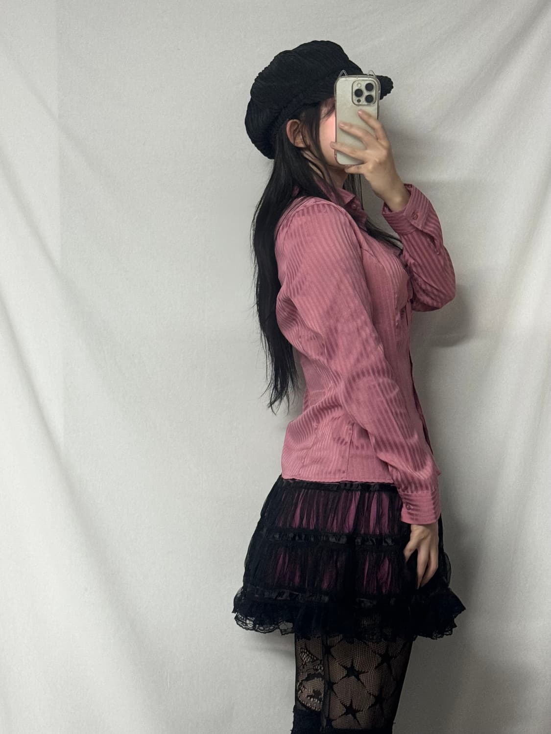 나라까미체 셔링 음각 스트라이프 패턴 셔츠 상품이미지8