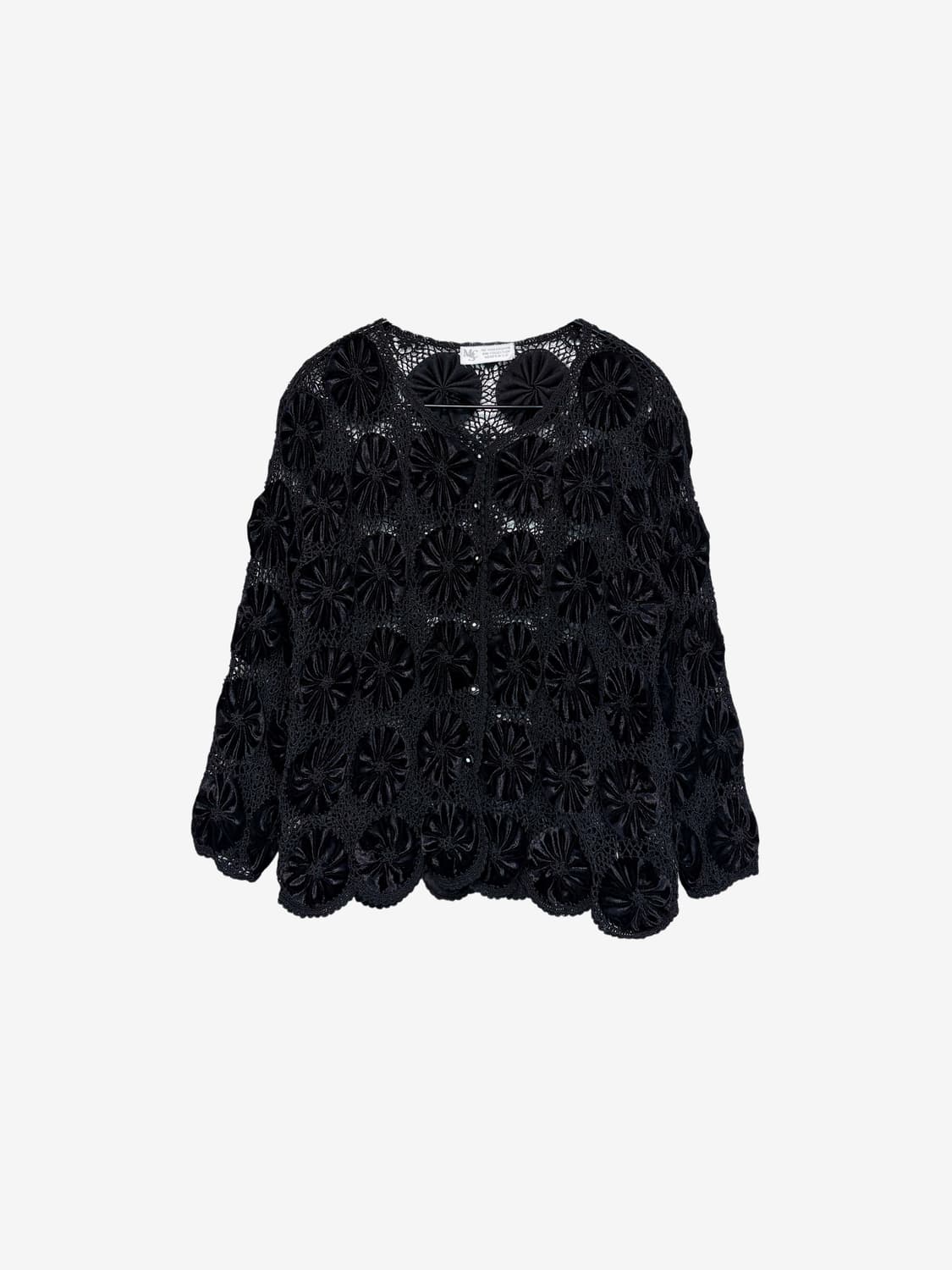 Velvet Flower Punching Cardigan - Black 상품이미지4