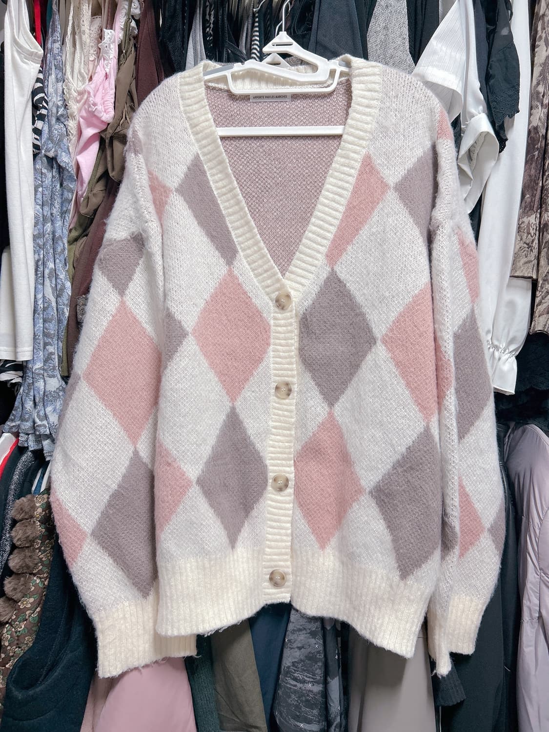 아가일 초코핑크 니트가디건 상품이미지1