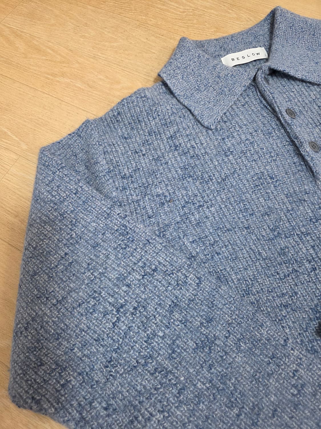 비슬로우 울 카라 니트 멜란지 블루 L 상품이미지5