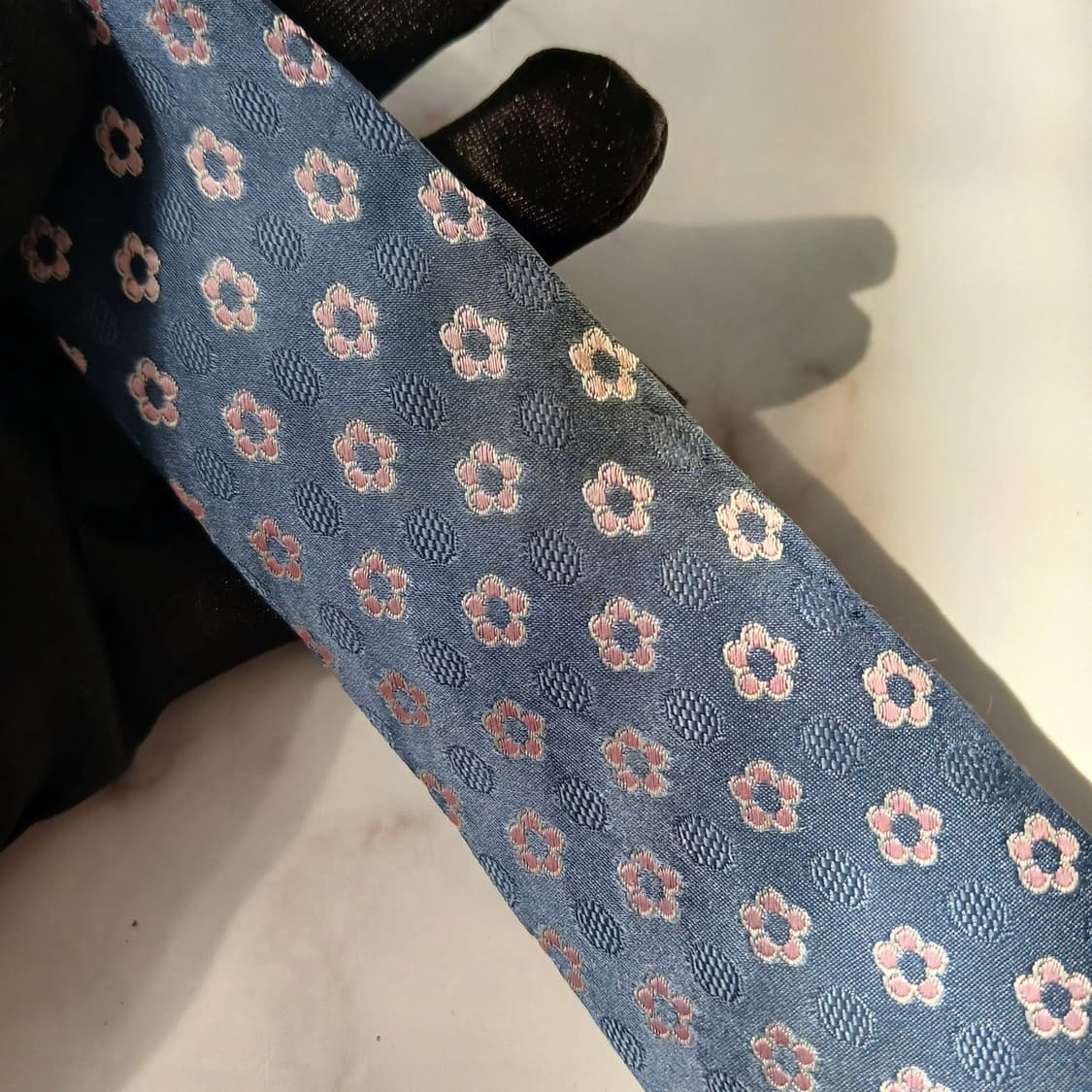 셀린느 실크 블루 플라워 자수 넥타이 9cm B등급 E908 상품이미지9