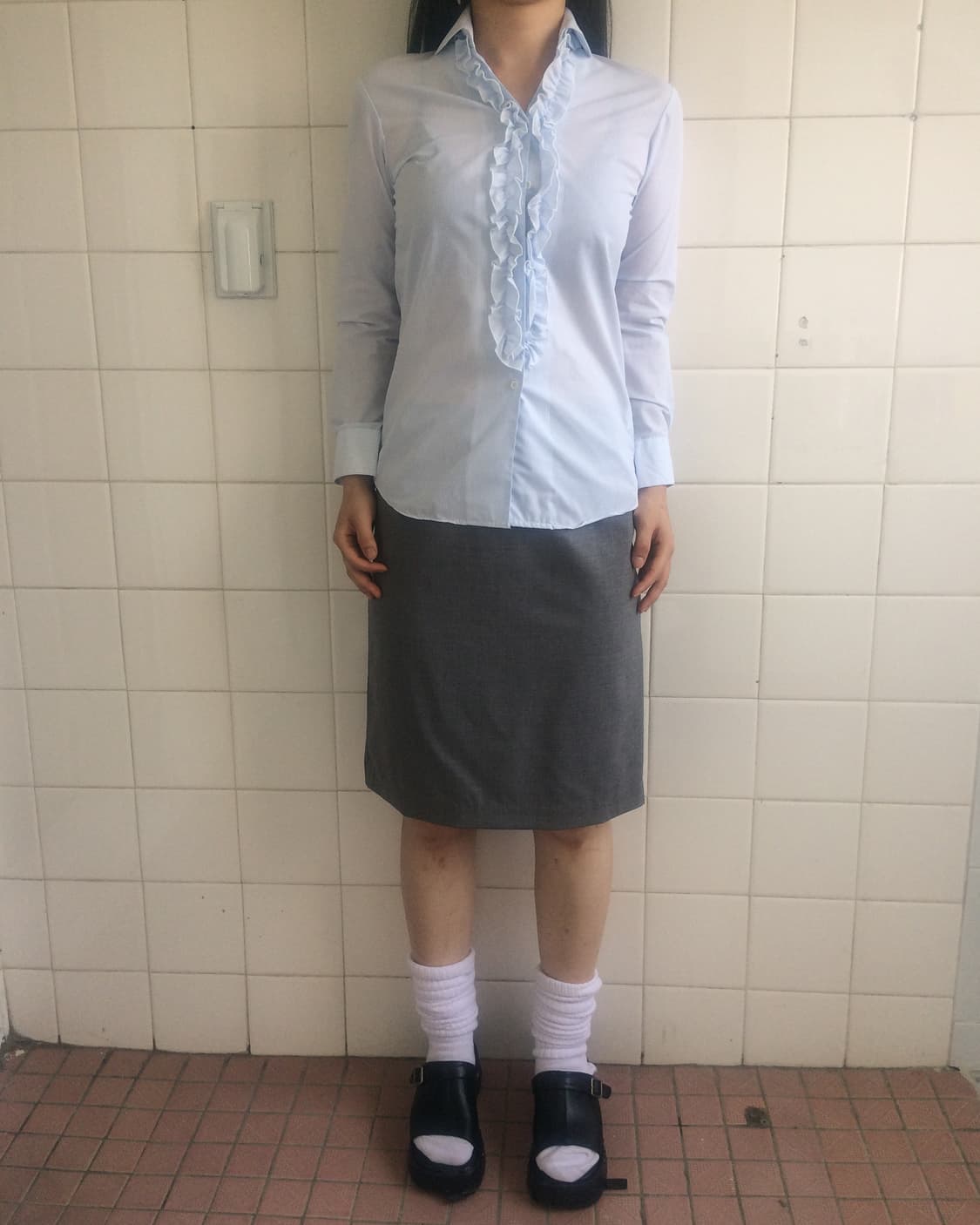 Frill stripe pattern shirt 상품이미지1