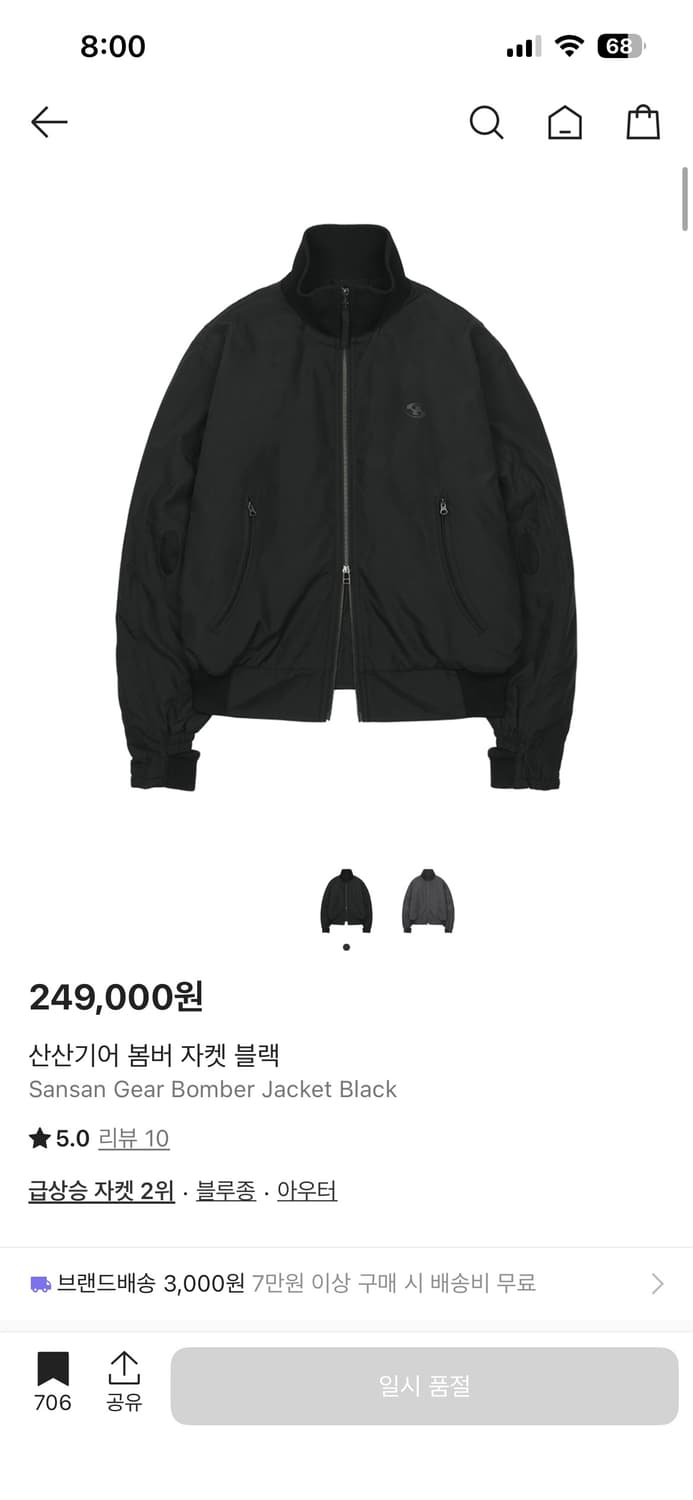 산산기어 봄버자켓 블랙 4 상품이미지1