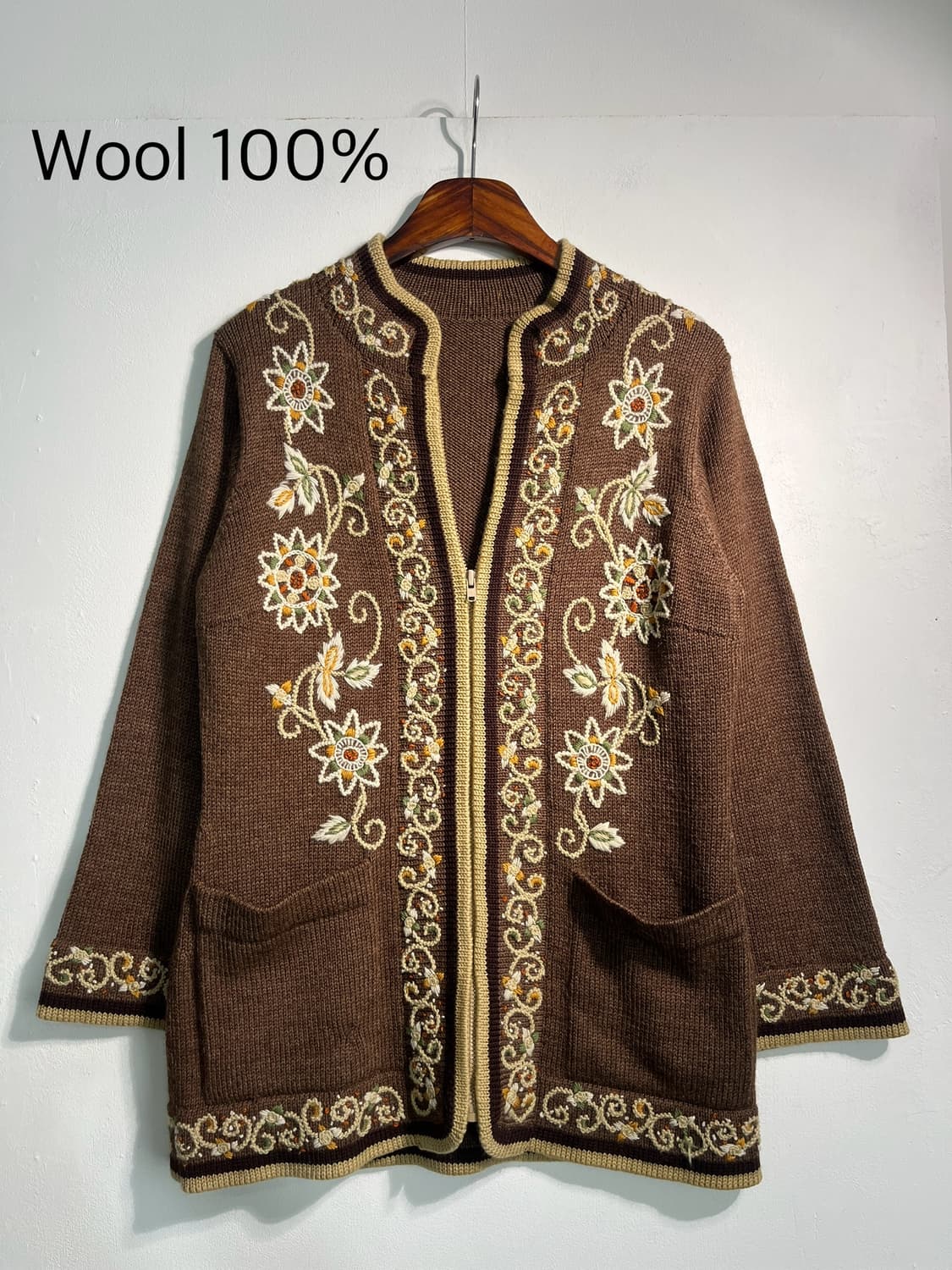 Wool 100% 울 100% 자수 롱 가디건 집업  상품이미지1