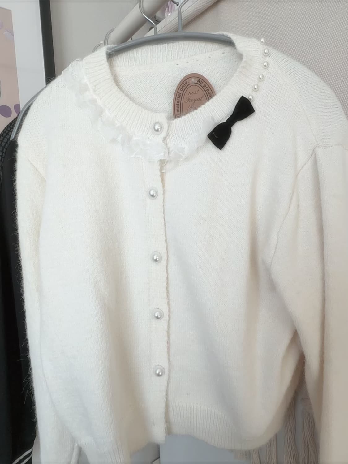 갸루 진주알 리본 프릴 니트 히메갸루 라떼갸루 양산형 스나계 상품이미지1