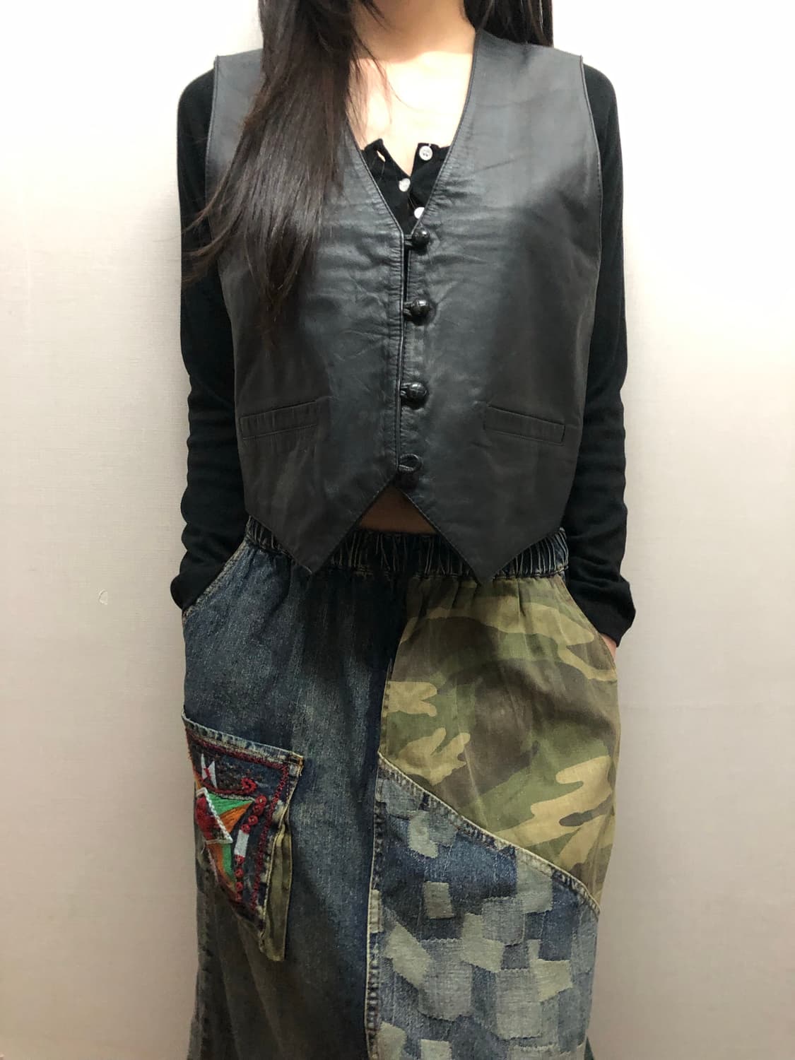 빈티지 블랙 양가죽 베스트 상품이미지1