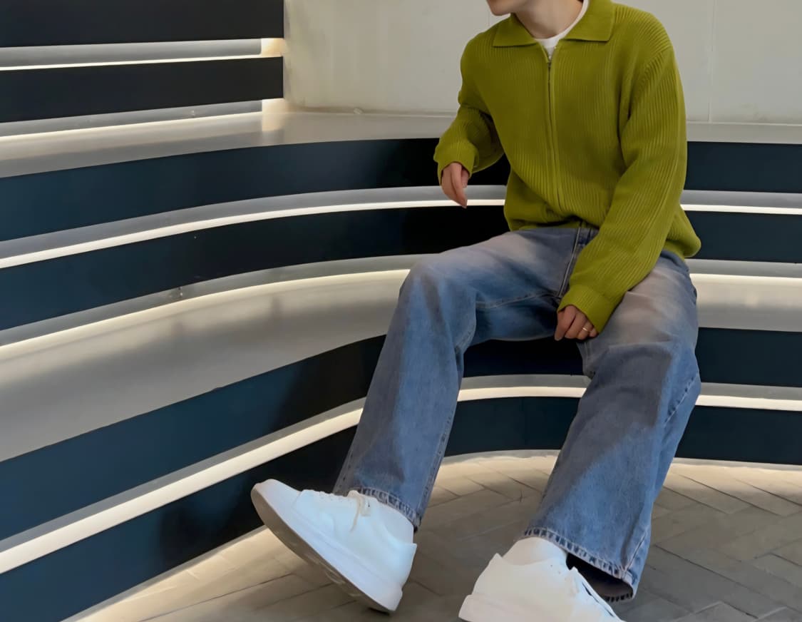 인템포무드 올리브 니트집업(M) 상품이미지1