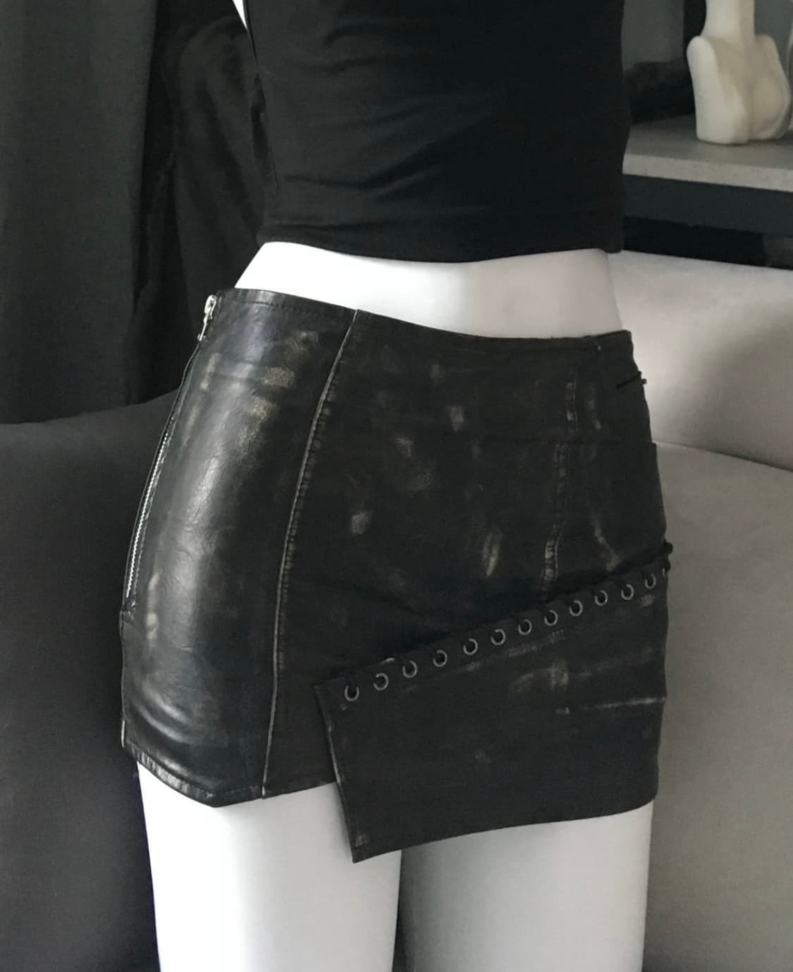 vintage 레더 가죽 아이홀 왁스 포인트 로우라이즈 sk 상품이미지1