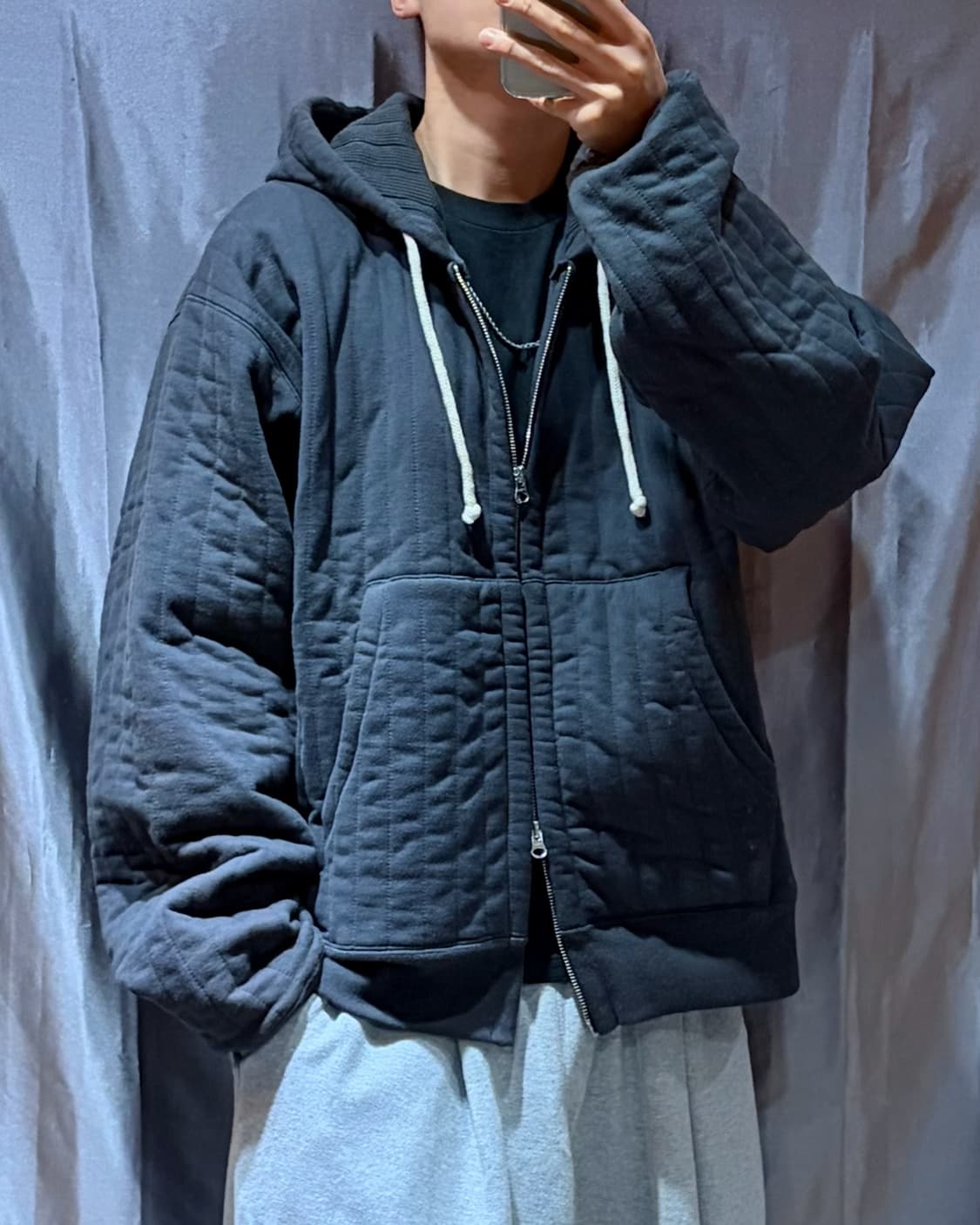 XL 스투시 버티컬 퀼티드 블랙 후드집업 상품이미지1