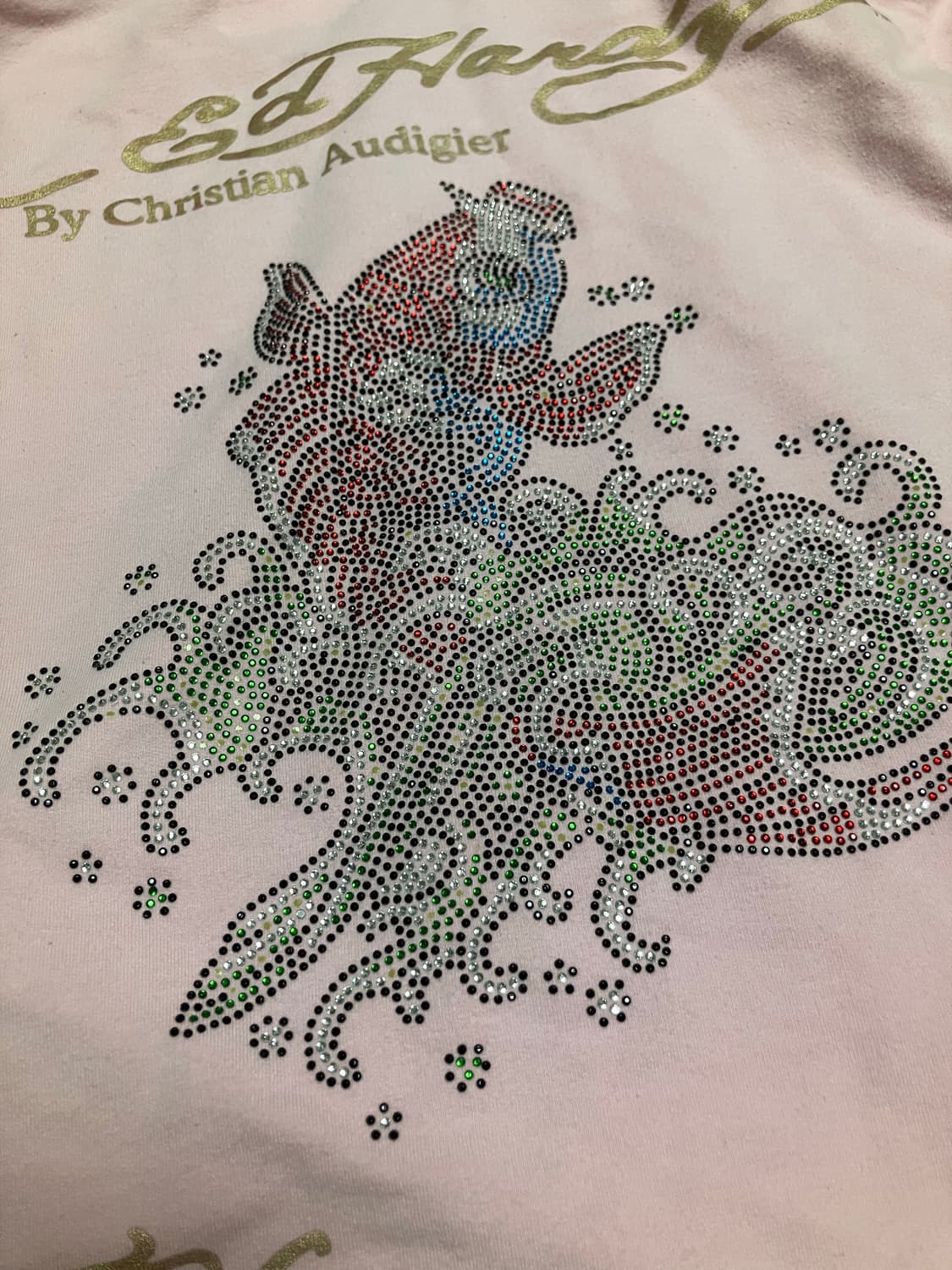 Y2K 에드 하디 (희귀) 라인스톤 스와로브스키 핑크 후드 집업  상품이미지4