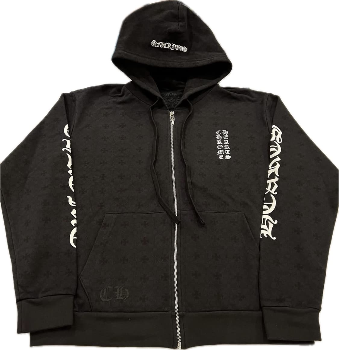 [M]크롬하츠 모노그램 풀오버 버티컬 후드집업 블랙 상품이미지2