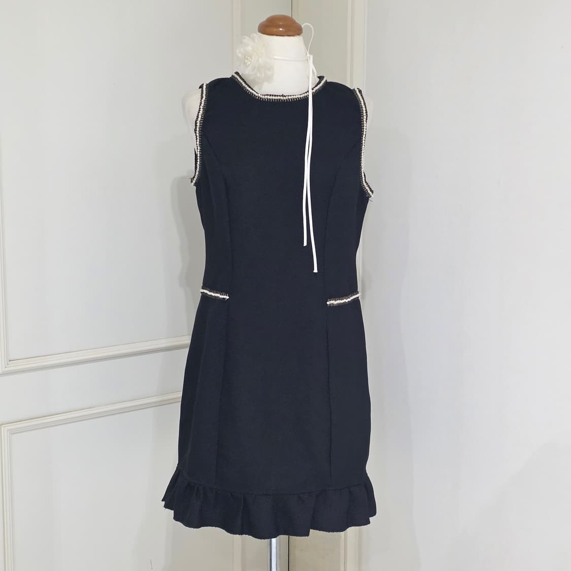 shein 빈티지)고딕 로맨틱 진주 블랙 프릴 트위드 민소매원피스 하객룩 상품이미지1