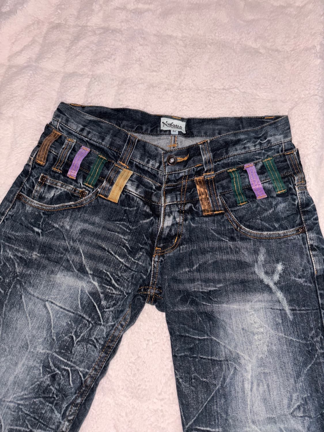 빈티지 데님팬츠 워싱진 컬러포인트 청바지 상품이미지1