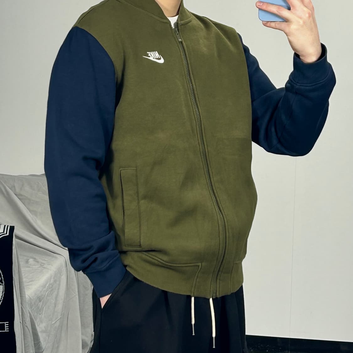 나이키 네이비 카키 배색 자켓 져지 M  상품이미지1