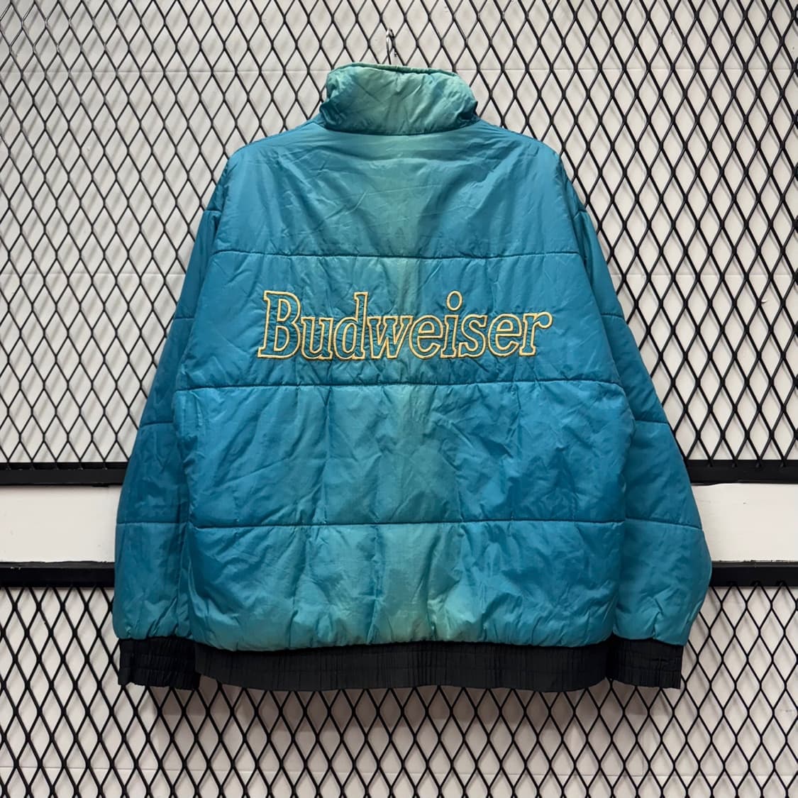 90s 버드와이저 리버시블 패딩 자켓 레터링 로고 디테일 민트 블랙 상품이미지4