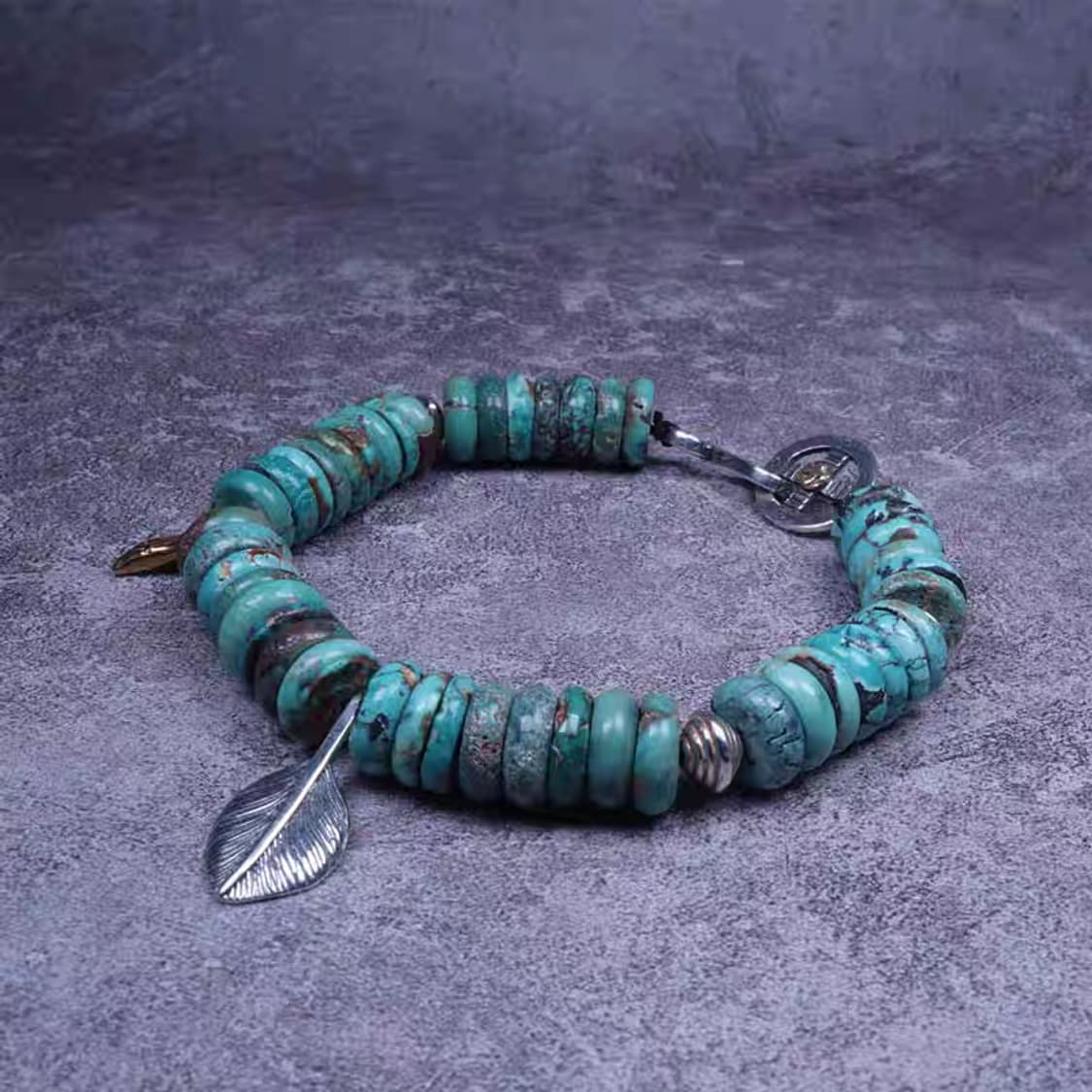 Oceanora 오리지널 인디언 스타일 실버 비드 천연 터키석 팔찌 상품이미지3