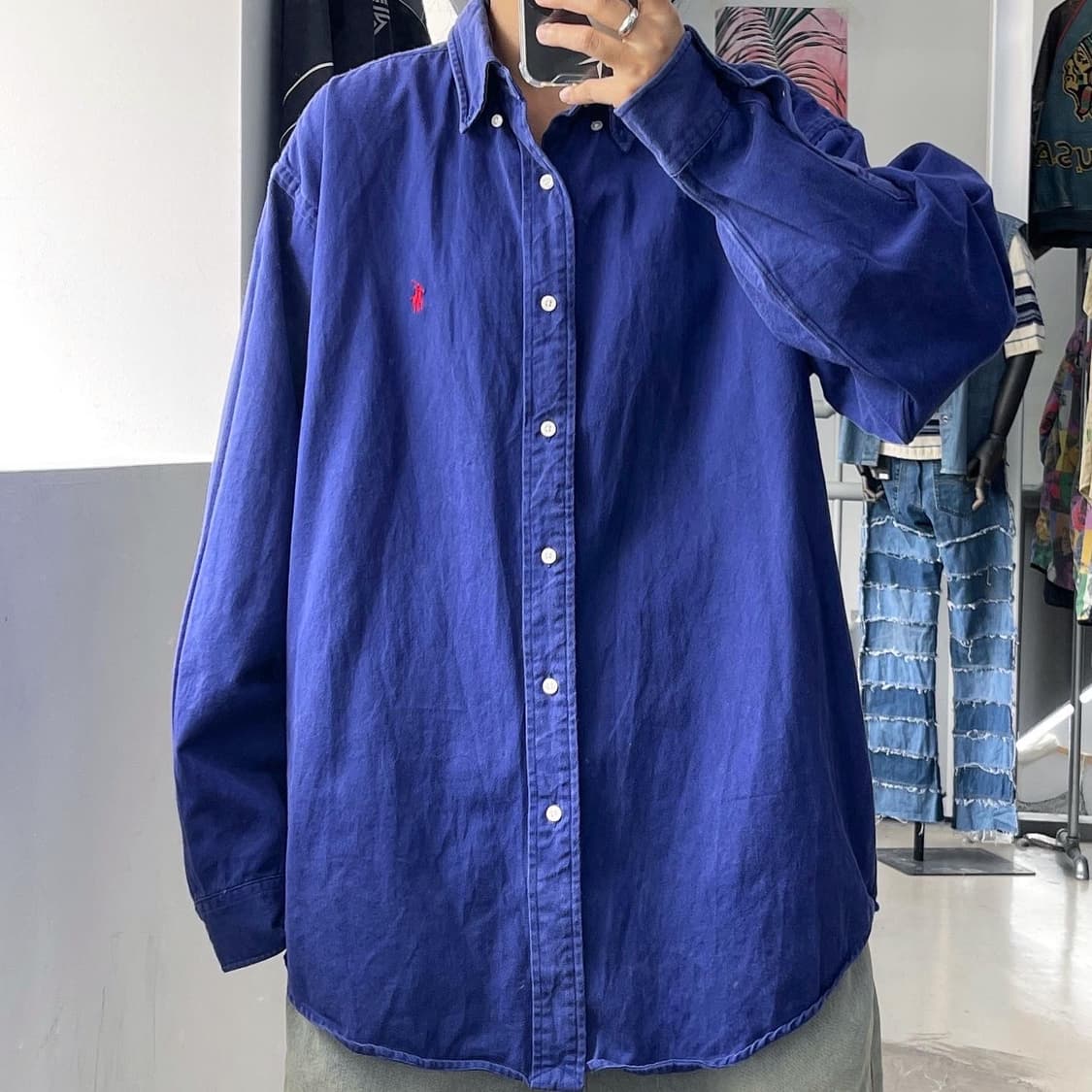 폴로 랄프로렌 기본 포니 블루네이비 오버사이즈 셔츠 상품이미지1