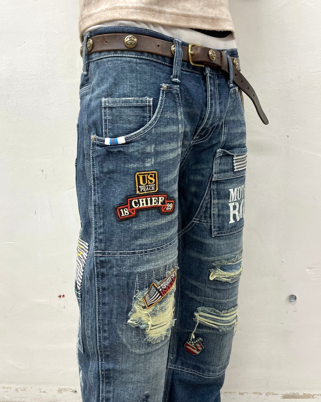Patchwork Distressed Wappen Denim Pants 상품이미지5